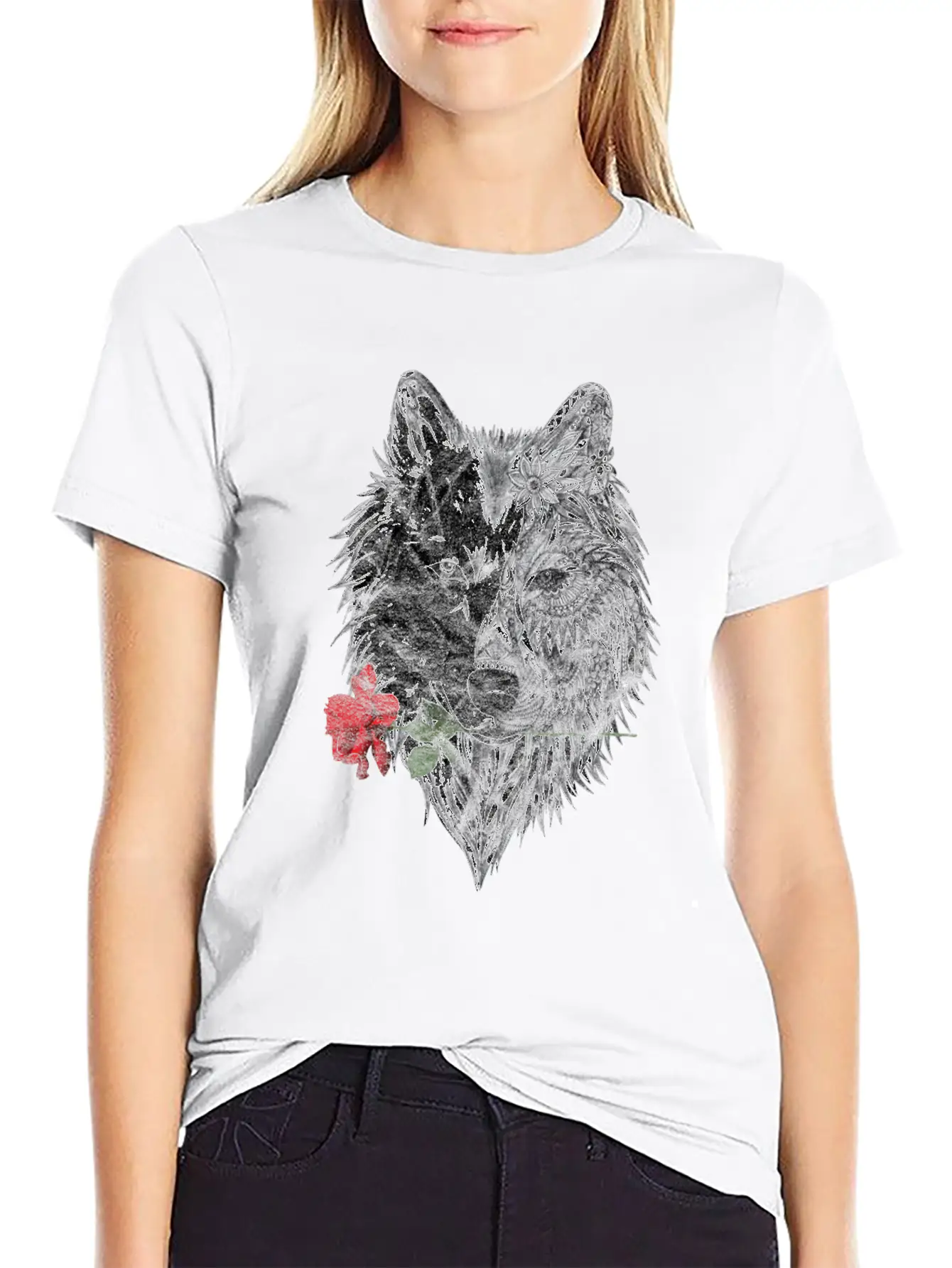 Wolf Mandala Rose Canis Lupus Modern Fit Casual T-Shirt – Clean And Versatile Design