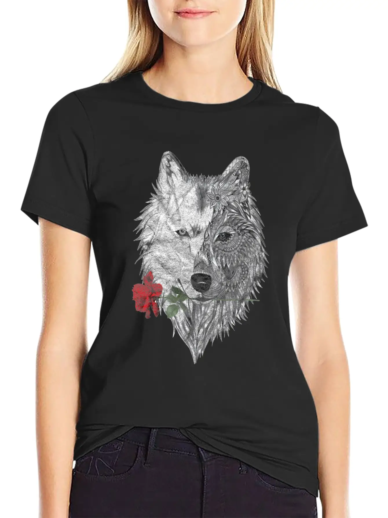 Wolf Mandala Rose Canis Lupus Modern Fit Casual T-Shirt – Clean And Versatile Design