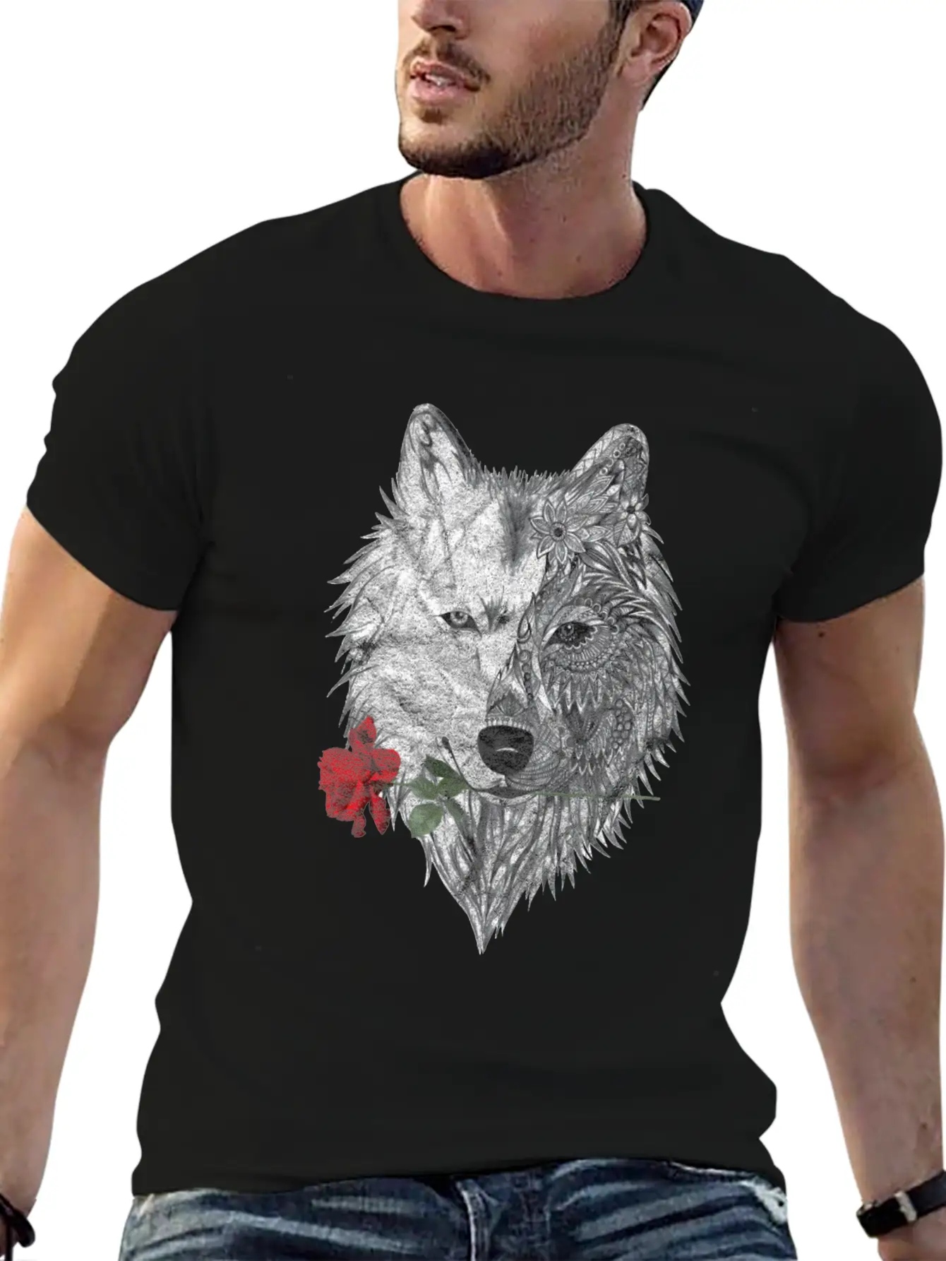 Wolf Mandala Rose Canis Lupus Modern Fit Casual T-Shirt – Clean And Versatile Design