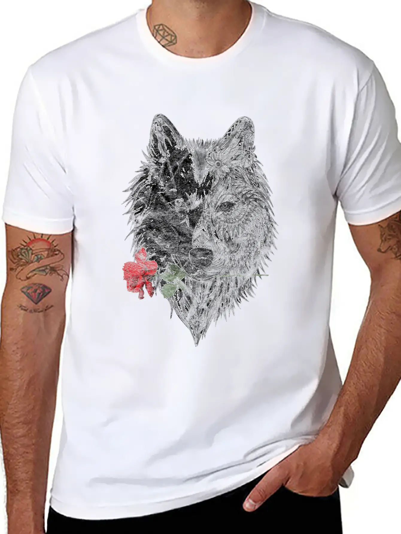 Wolf Mandala Rose Canis Lupus Modern Fit Casual T-Shirt – Clean And Versatile Design