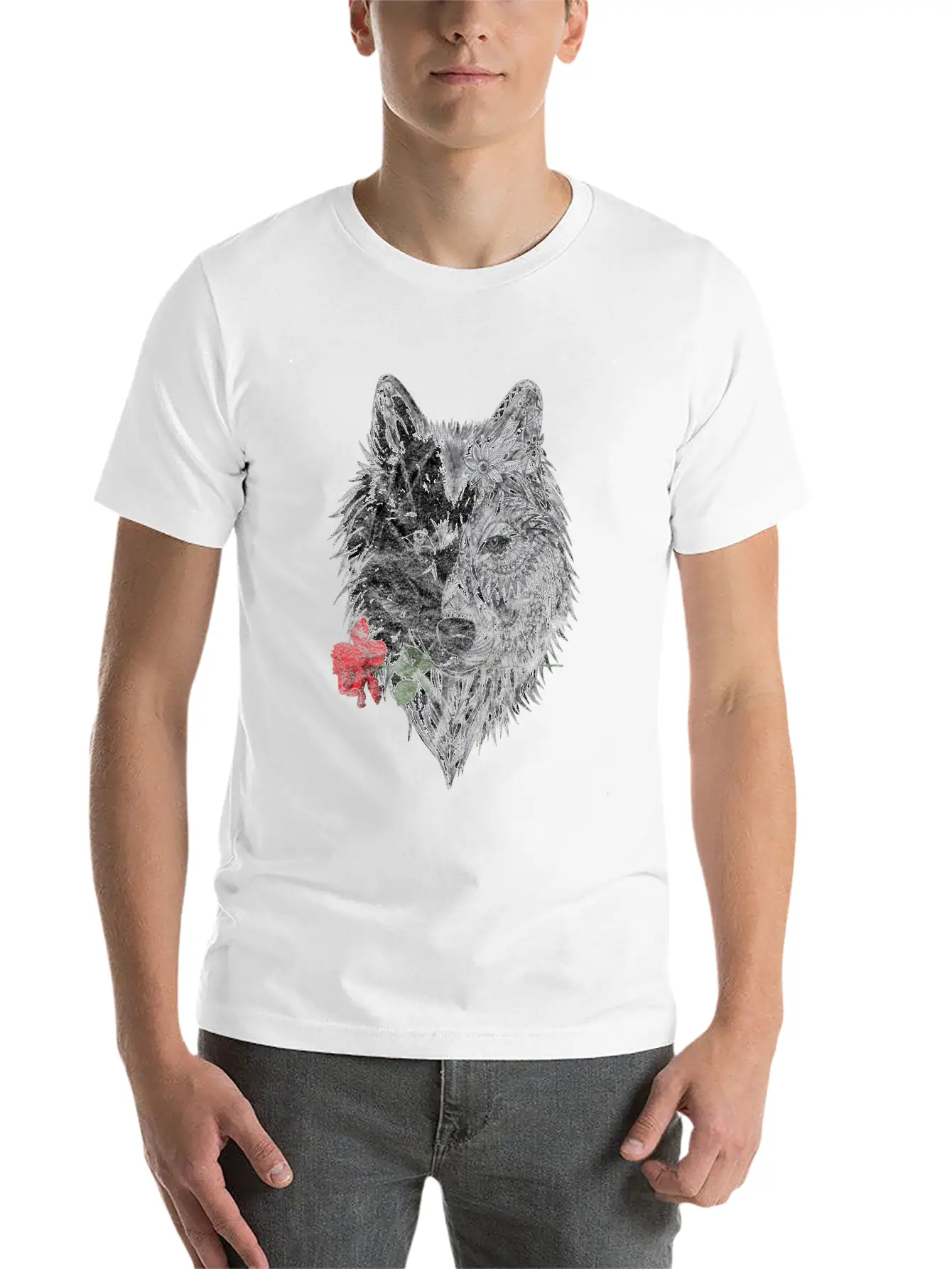 Wolf Mandala Rose Canis Lupus Modern Fit Casual T-Shirt – Clean And Versatile Design