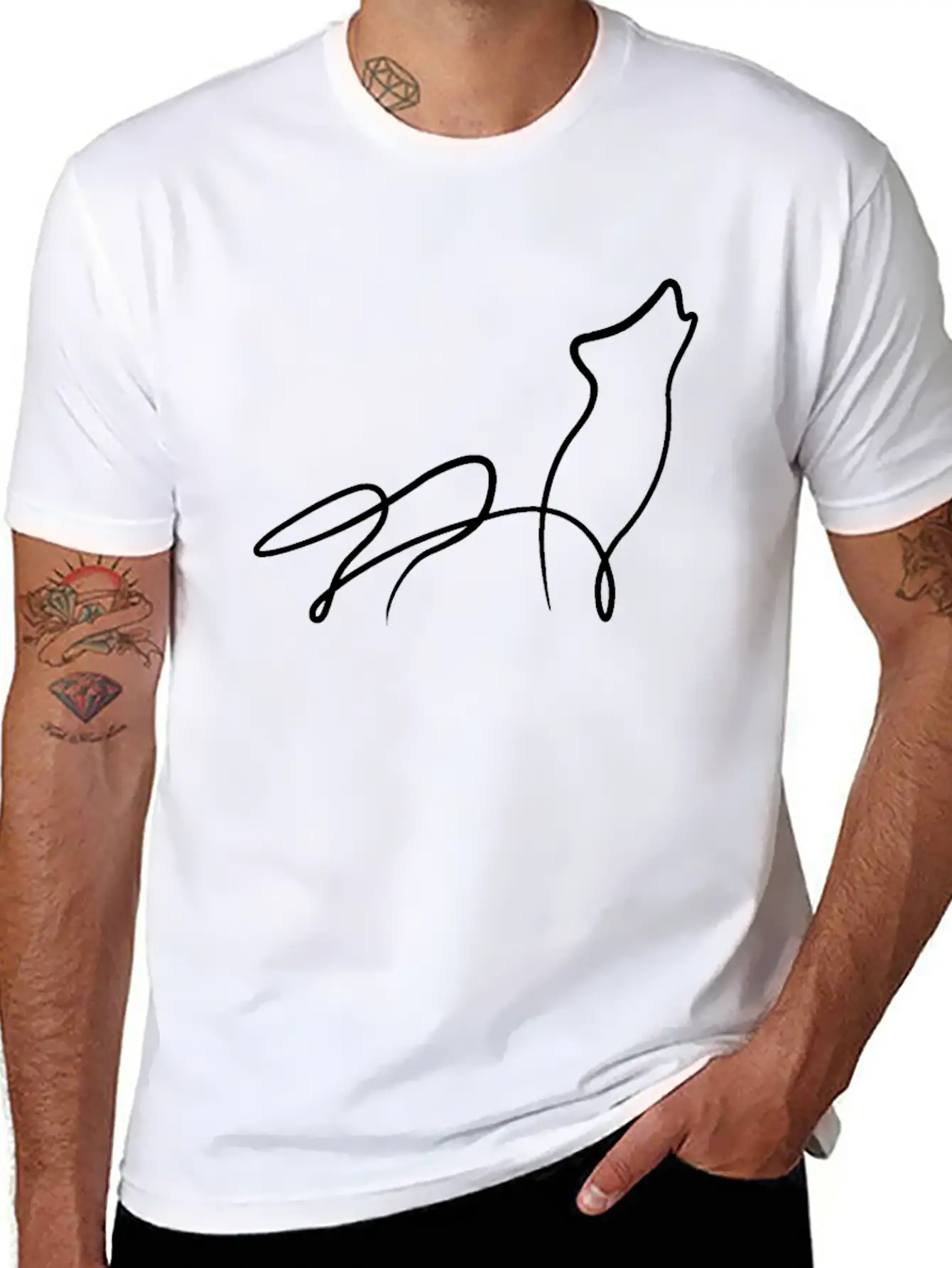 Wolf Minimal Line Animal Pack Dog Gift Basic Graphic T-Shirt – Daily Comfort In Soft Cotton