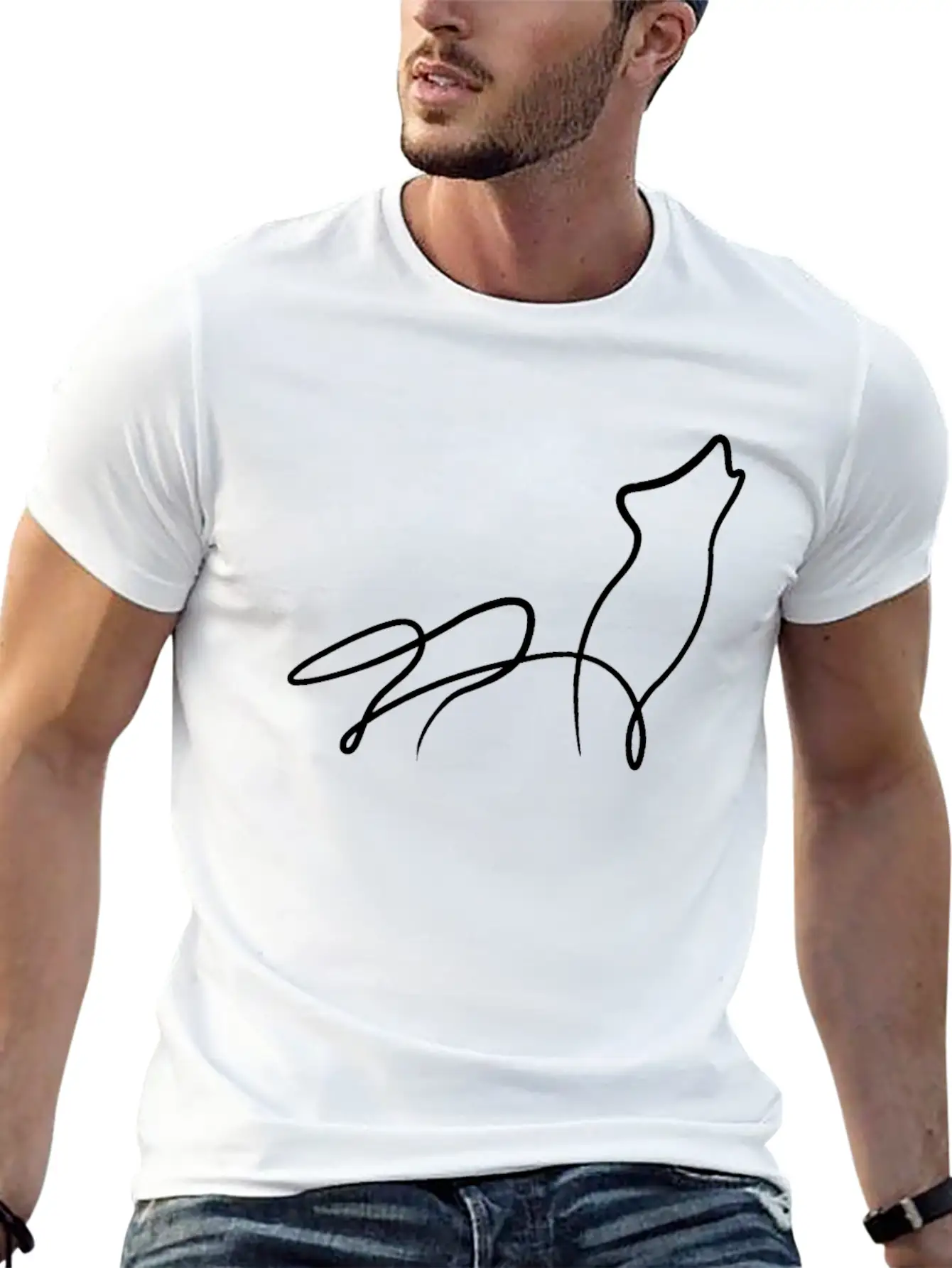 Wolf Minimal Line Animal Pack Dog Gift Basic Graphic T-Shirt – Daily Comfort In Soft Cotton