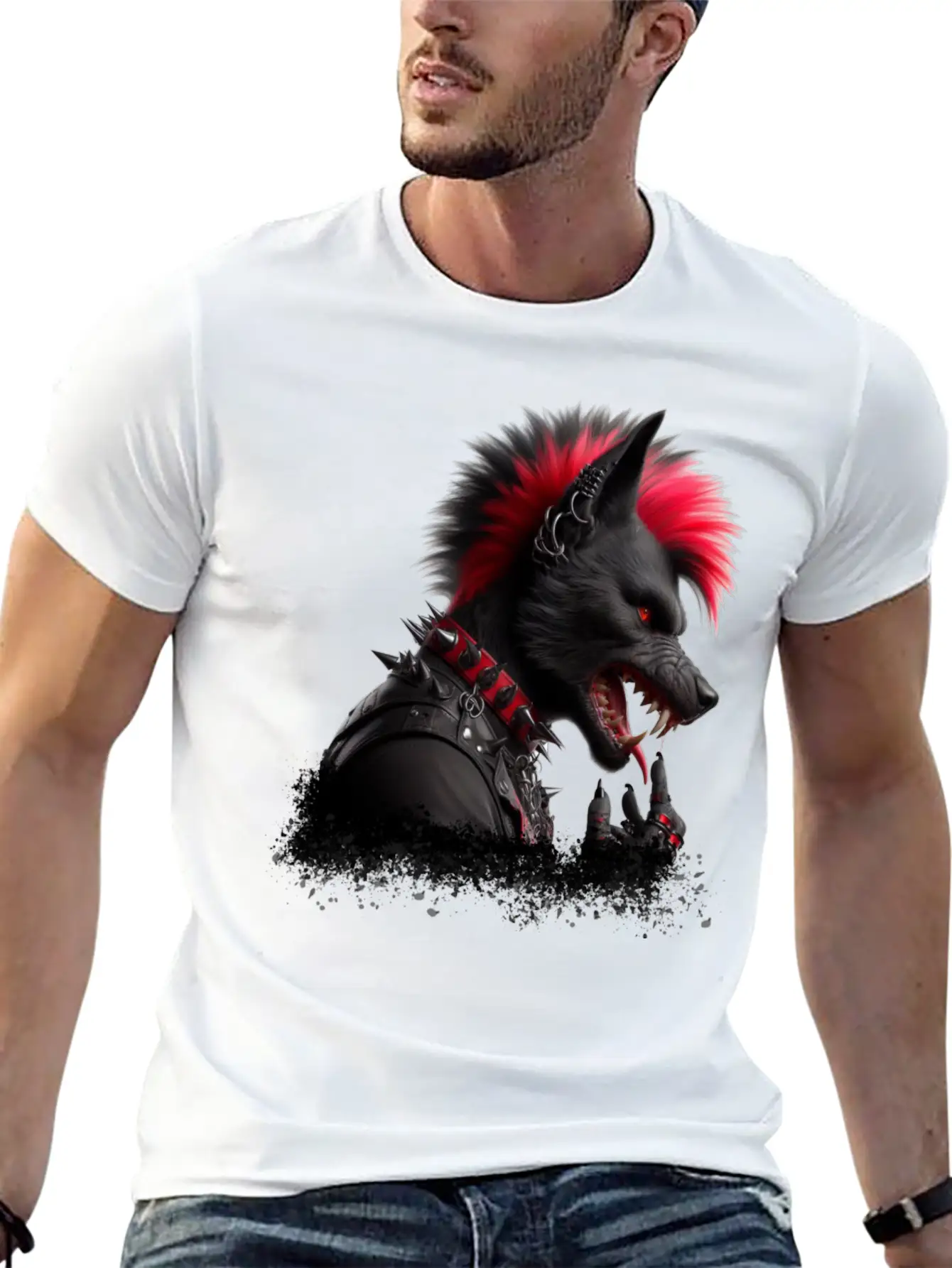 Wolf Punk RED Basic Graphic T-Shirt – Daily Comfort In Soft Cotton
