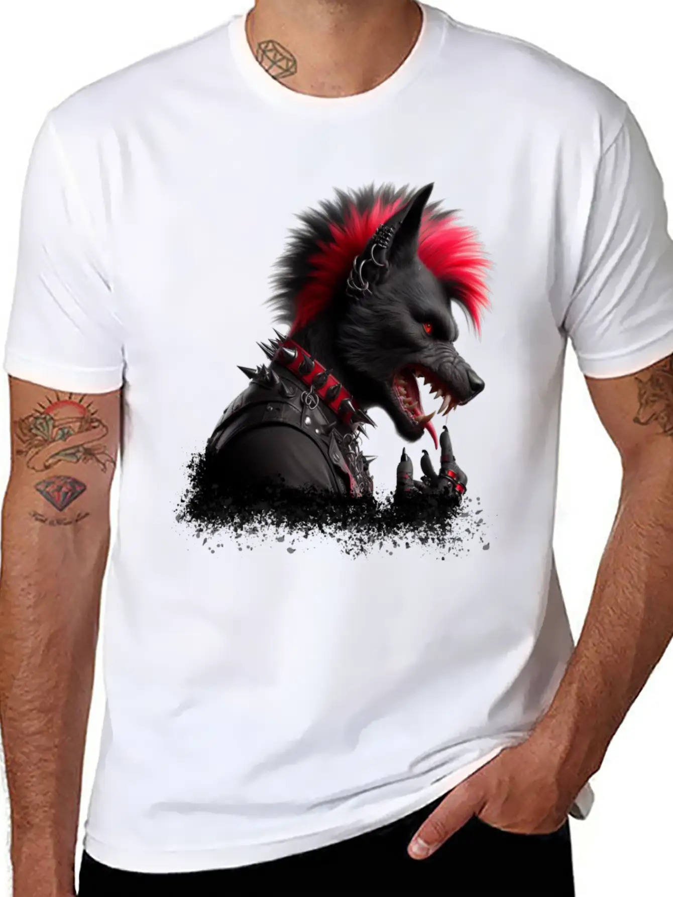 Wolf Punk RED Basic Graphic T-Shirt – Daily Comfort In Soft Cotton