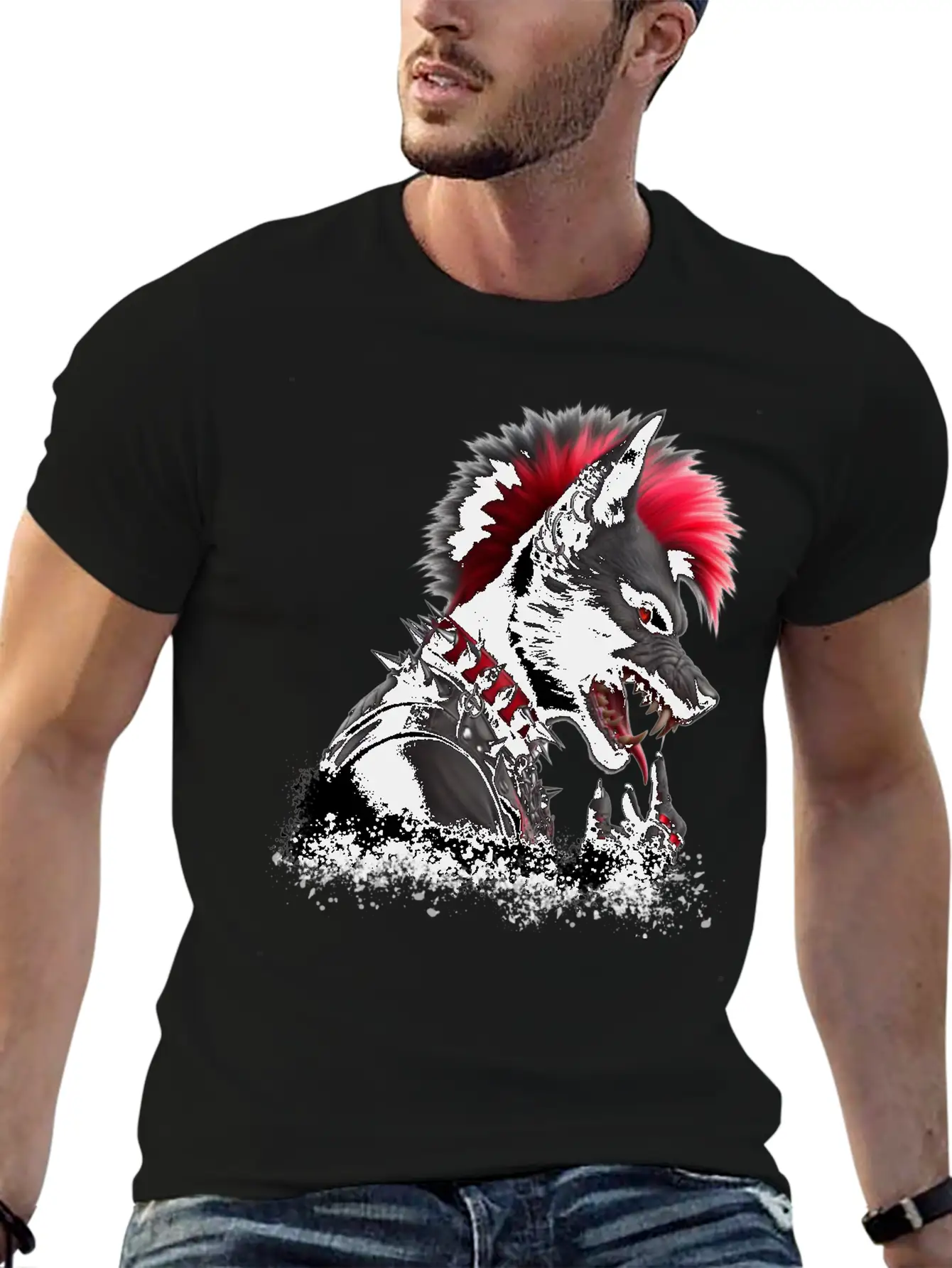 Wolf Punk RED Basic Graphic T-Shirt – Daily Comfort In Soft Cotton