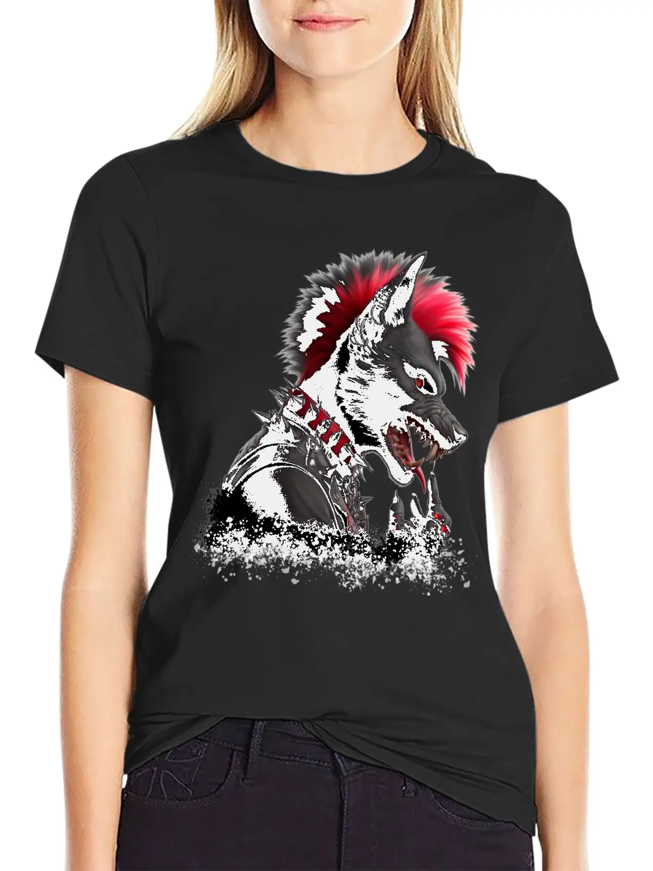 Wolf Punk RED Basic Graphic T-Shirt – Daily Comfort In Soft Cotton