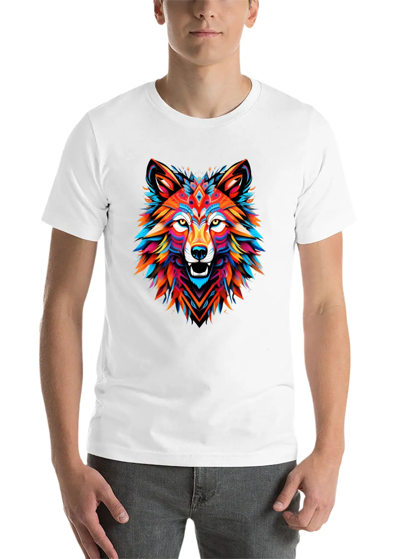 Wolf Spirit Fury: Intricate Guardians Blaze Lightweight Cotton T-Shirt – Daily Comfort Graphic Shirt