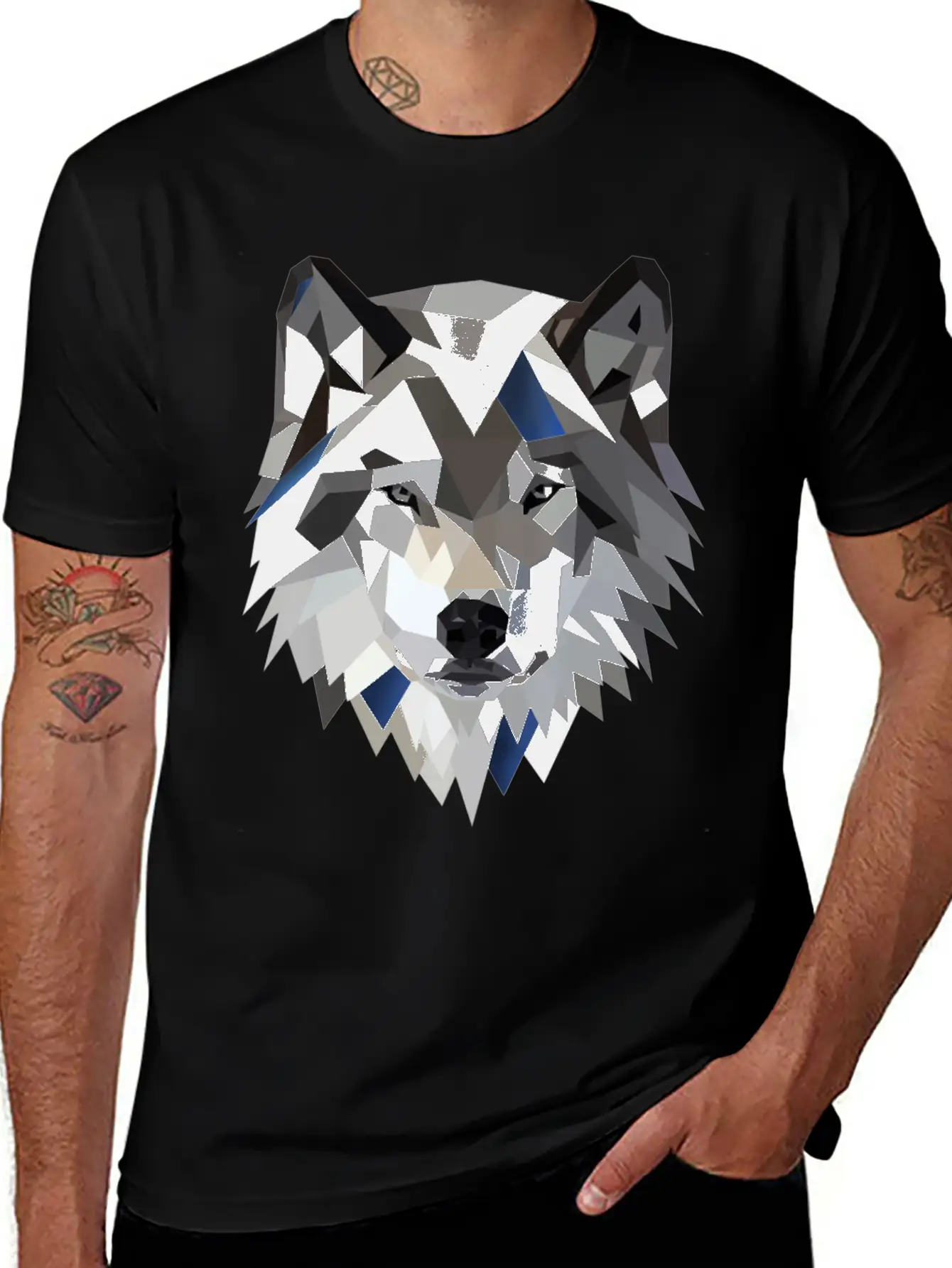 Wolf T Shirt Geometric Low Poly Lightweight Cotton T-Shirt – Daily Comfort Graphic Shirt