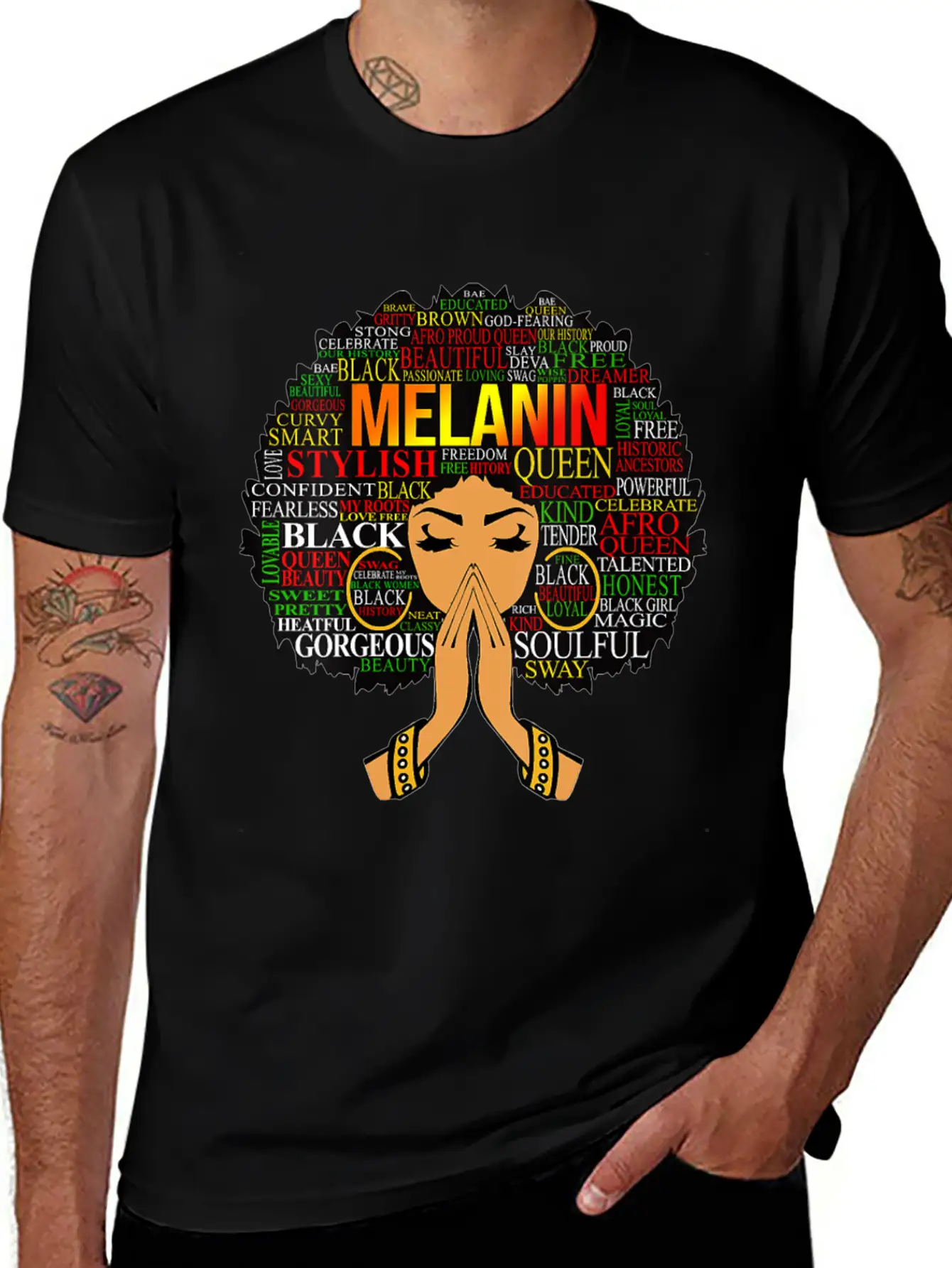 Womens Melanin Words Art Afro Natural Hair Black W Lightweight Cotton T-Shirt – Daily Comfort Graphic Shirt