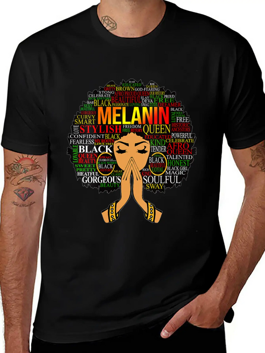 Womens Melanin Words Art Afro Natural Hair Black W Lightweight Cotton T-Shirt – Daily Comfort Graphic Shirt