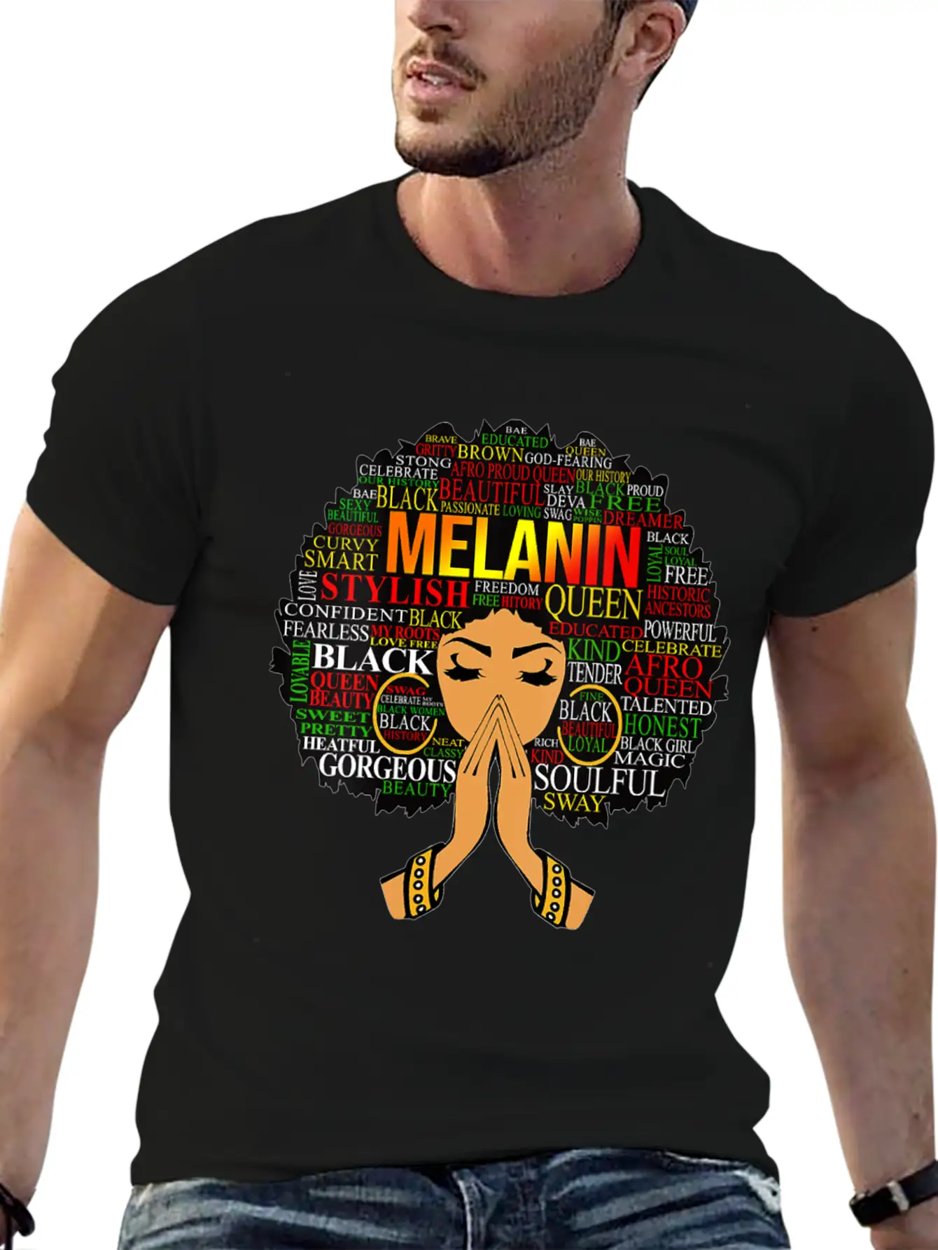 Womens Melanin Words Art Afro Natural Hair Black W Lightweight Cotton T-Shirt – Daily Comfort Graphic Shirt