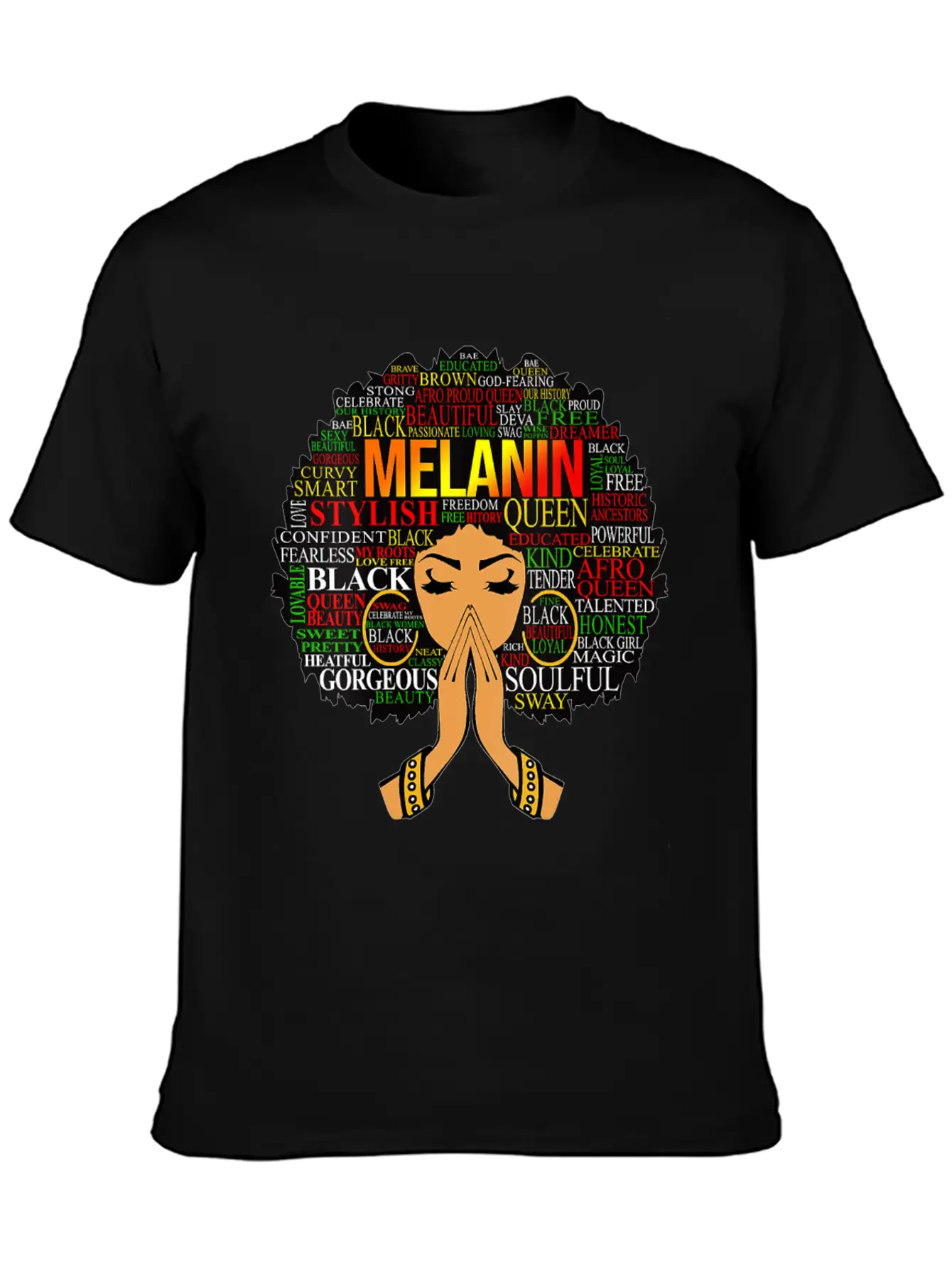 Womens Melanin Words Art Afro Natural Hair Black W Lightweight Cotton T-Shirt – Daily Comfort Graphic Shirt