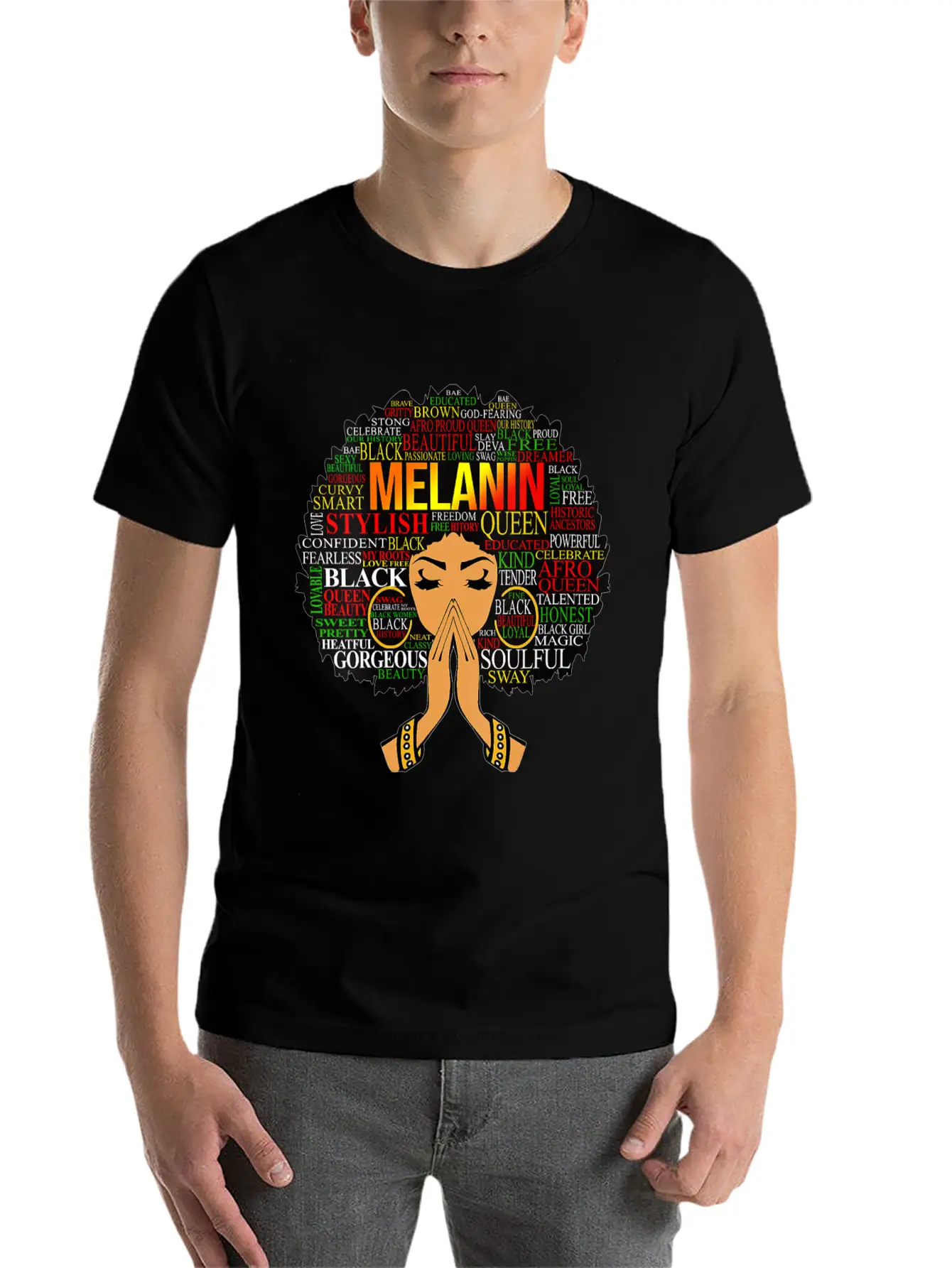 Womens Melanin Words Art Afro Natural Hair Black W Lightweight Cotton T-Shirt – Daily Comfort Graphic Shirt
