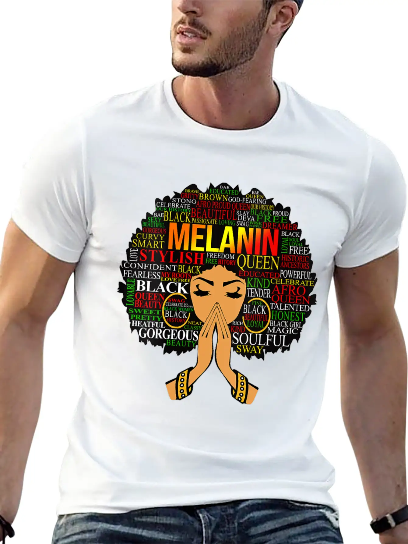 Womens Melanin Words Art Afro Natural Hair Black W Lightweight Cotton T-Shirt – Daily Comfort Graphic Shirt