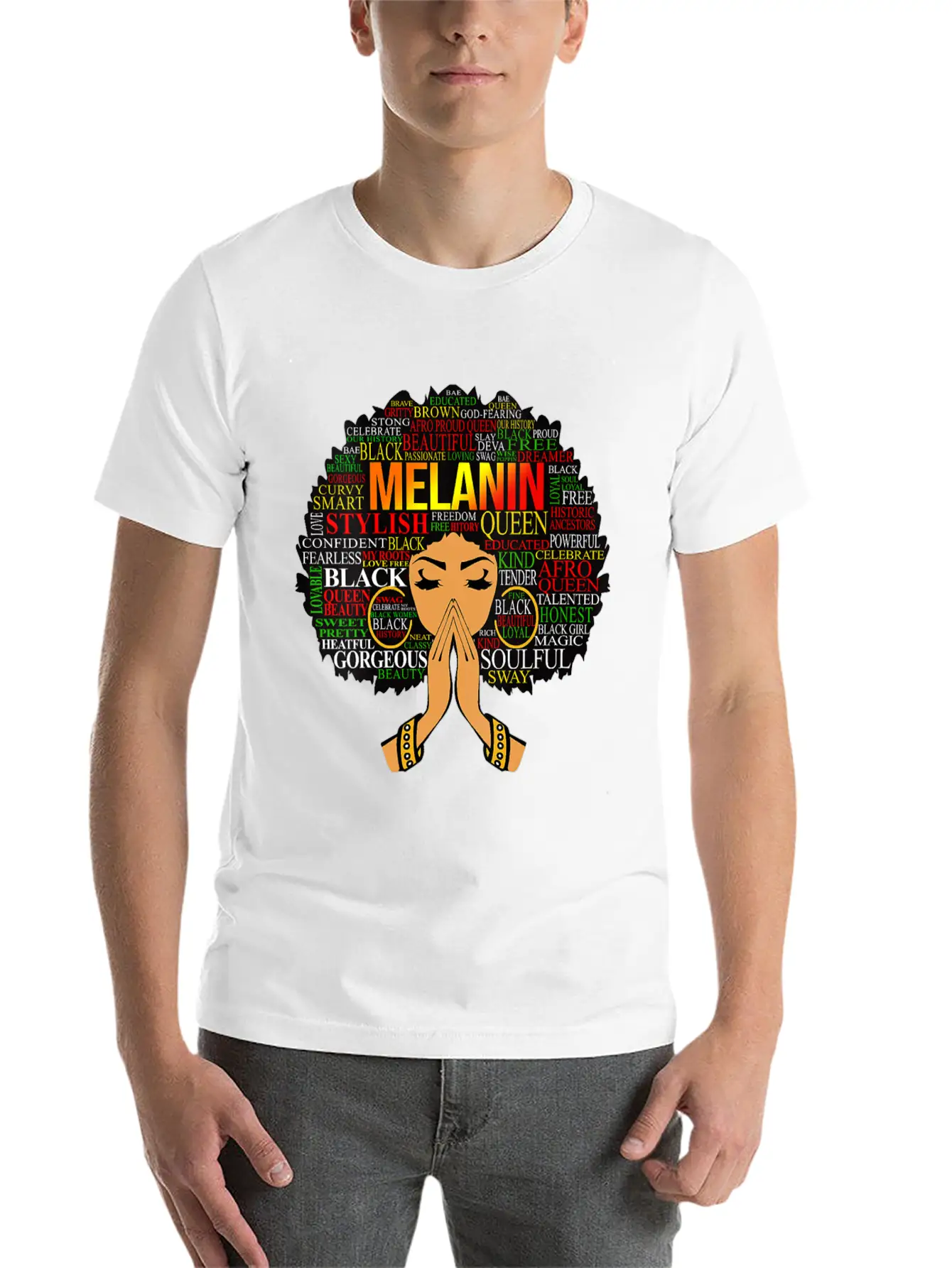 Womens Melanin Words Art Afro Natural Hair Black W Lightweight Cotton T-Shirt – Daily Comfort Graphic Shirt