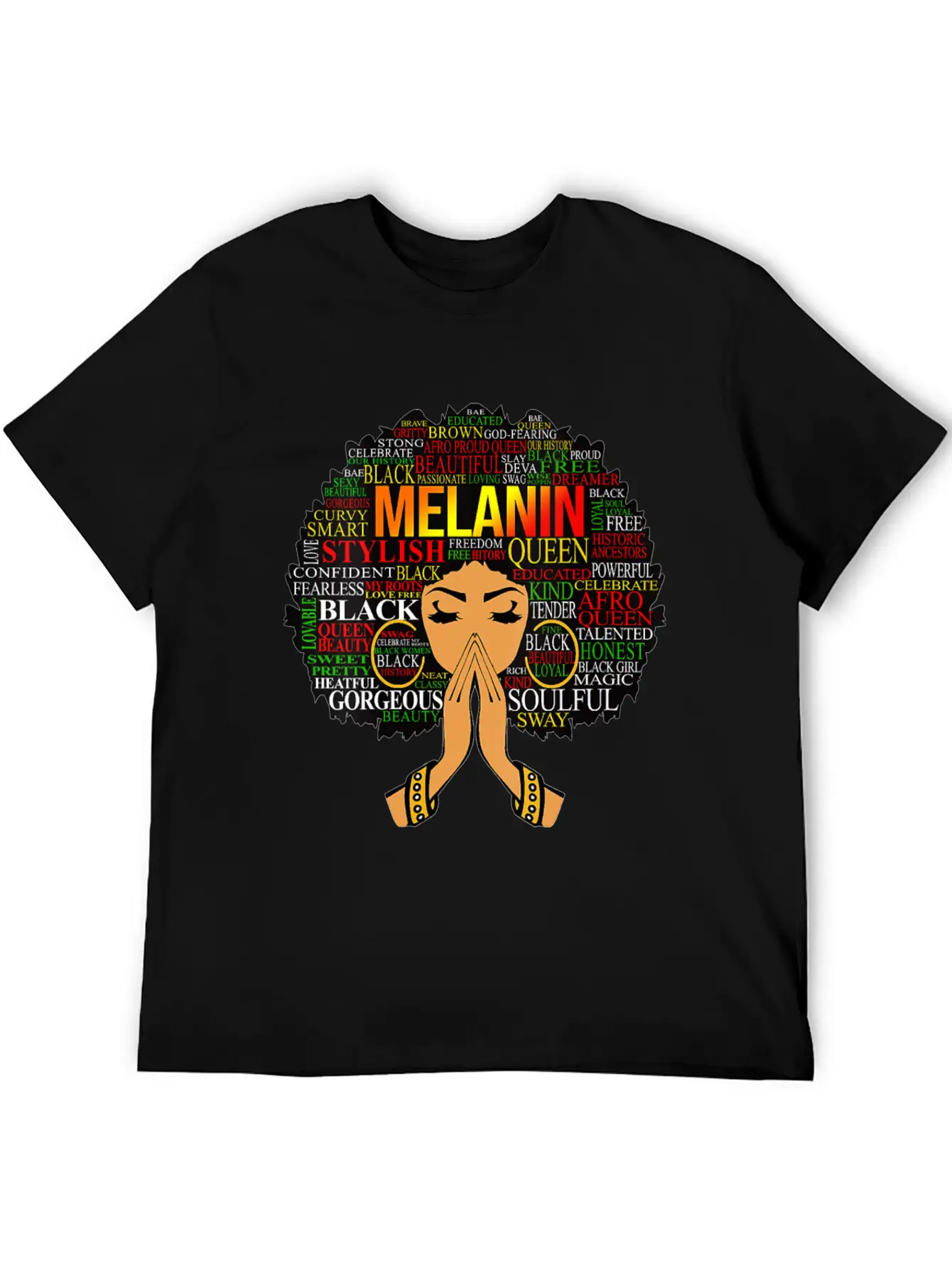 Womens Melanin Words Art Afro Natural Hair Black W Lightweight Cotton T-Shirt – Daily Comfort Graphic Shirt