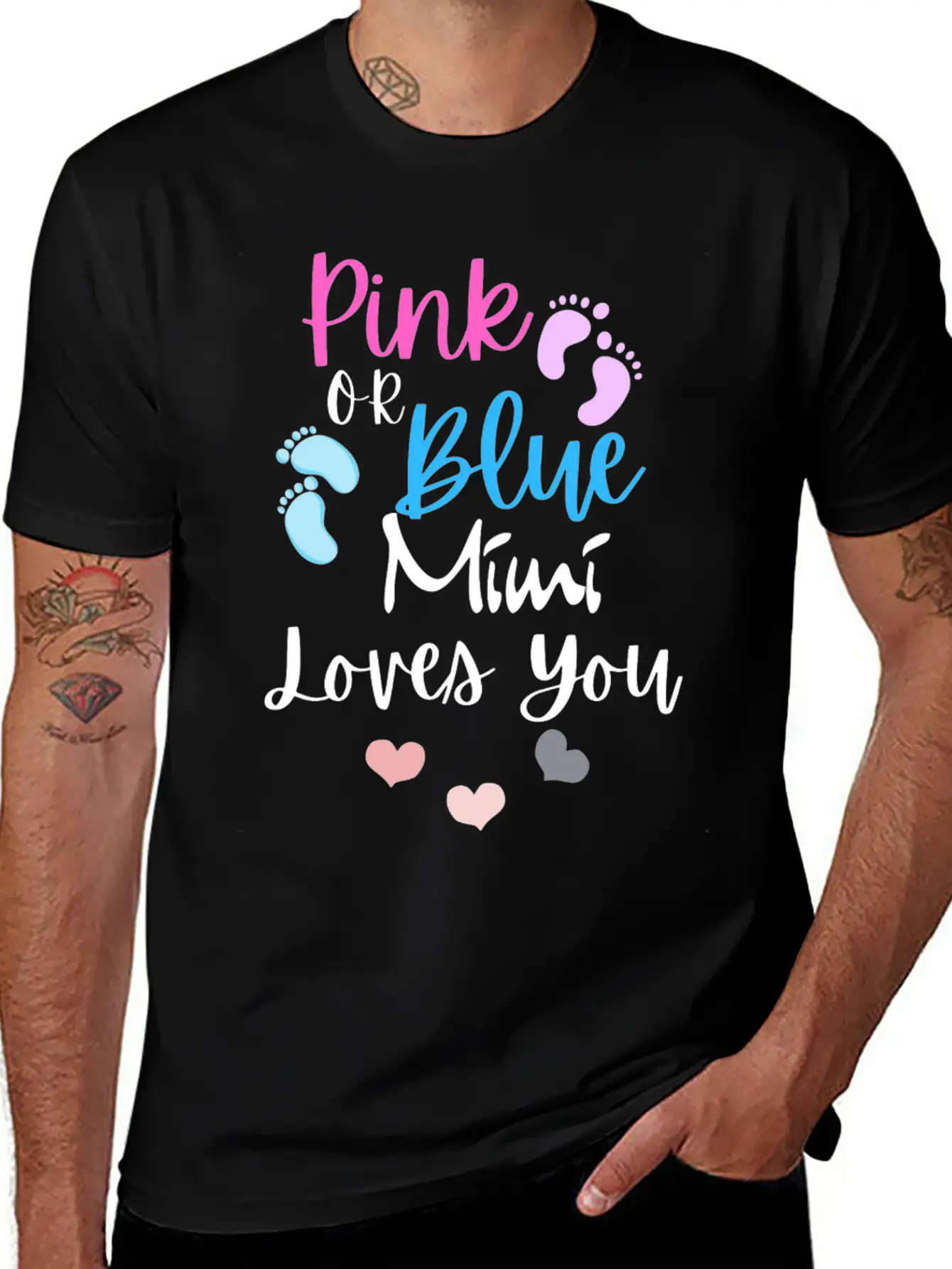 Womens Pink Or Blue Mimi Loves You Gender Reveal, Stylish Everyday T-Shirt – Unisex Basic Cotton Tee