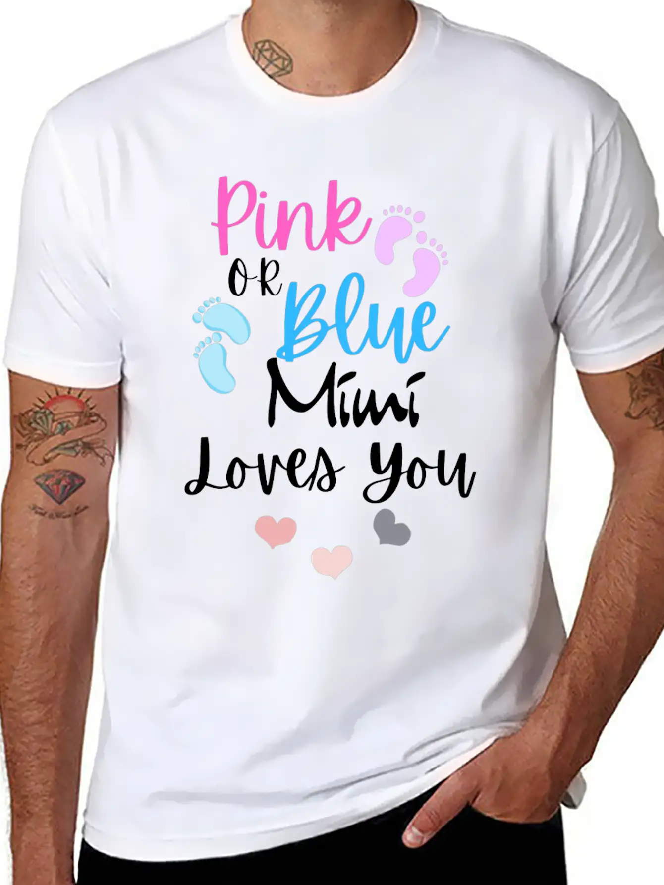 Womens Pink Or Blue Mimi Loves You Gender Reveal, Stylish Everyday T-Shirt – Unisex Basic Cotton Tee