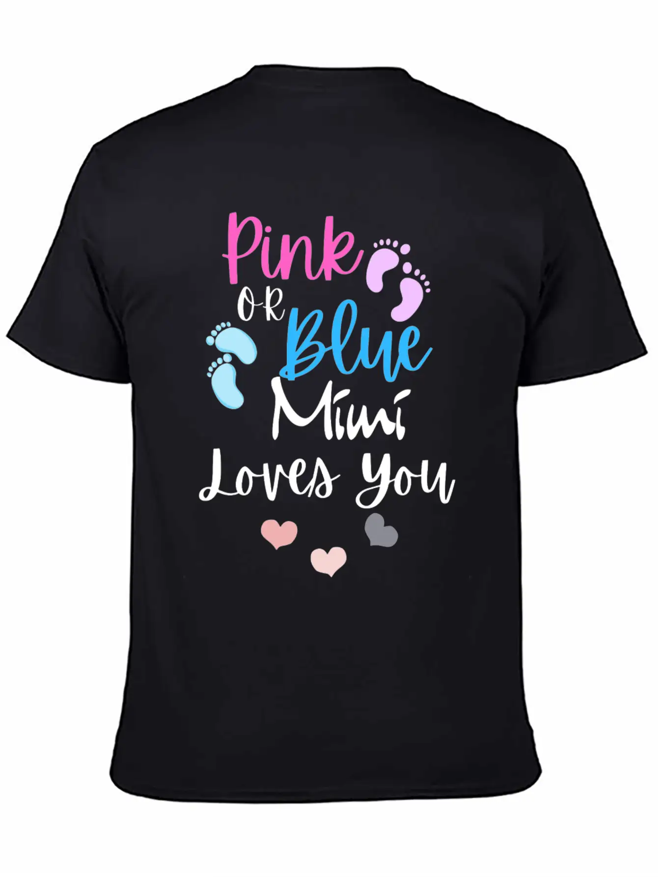 Womens Pink Or Blue Mimi Loves You Gender Reveal, Stylish Everyday T-Shirt – Unisex Basic Cotton Tee