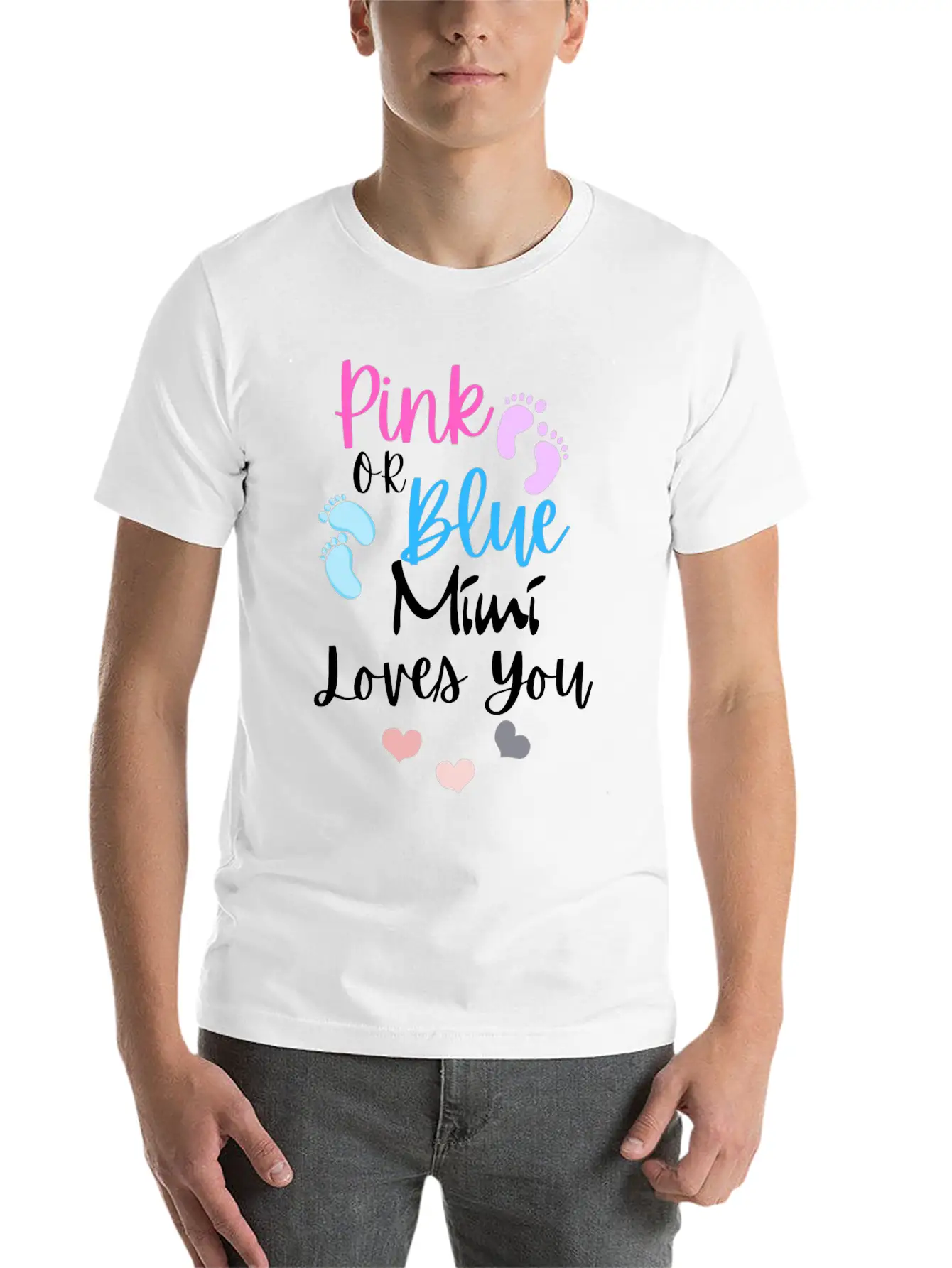 Womens Pink Or Blue Mimi Loves You Gender Reveal, Stylish Everyday T-Shirt – Unisex Basic Cotton Tee