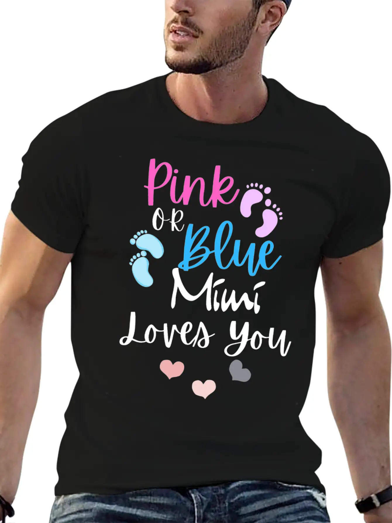 Womens Pink Or Blue Mimi Loves You Gender Reveal, Stylish Everyday T-Shirt – Unisex Basic Cotton Tee