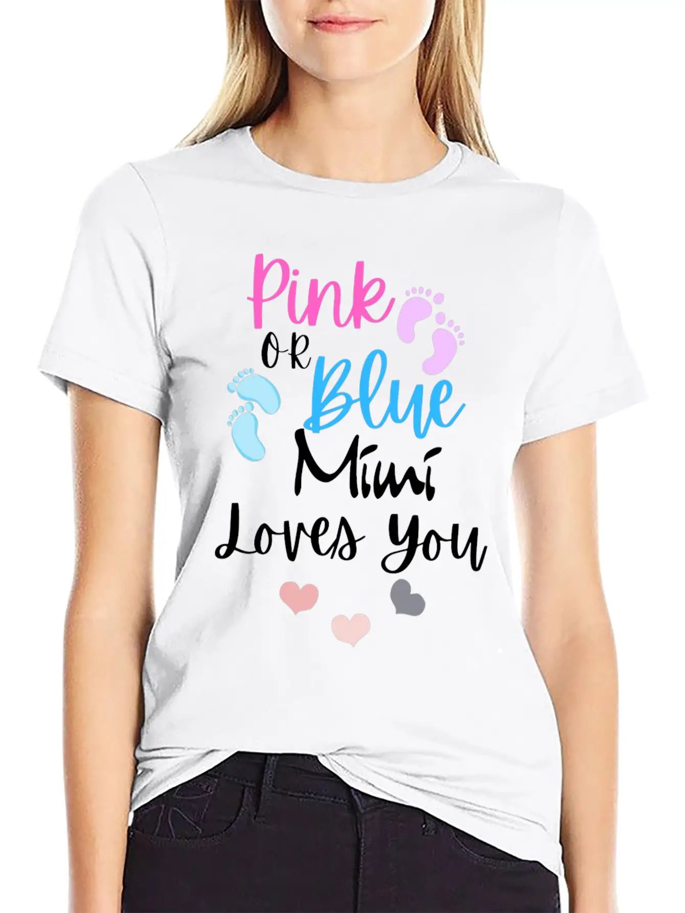 Womens Pink Or Blue Mimi Loves You Gender Reveal, Stylish Everyday T-Shirt – Unisex Basic Cotton Tee