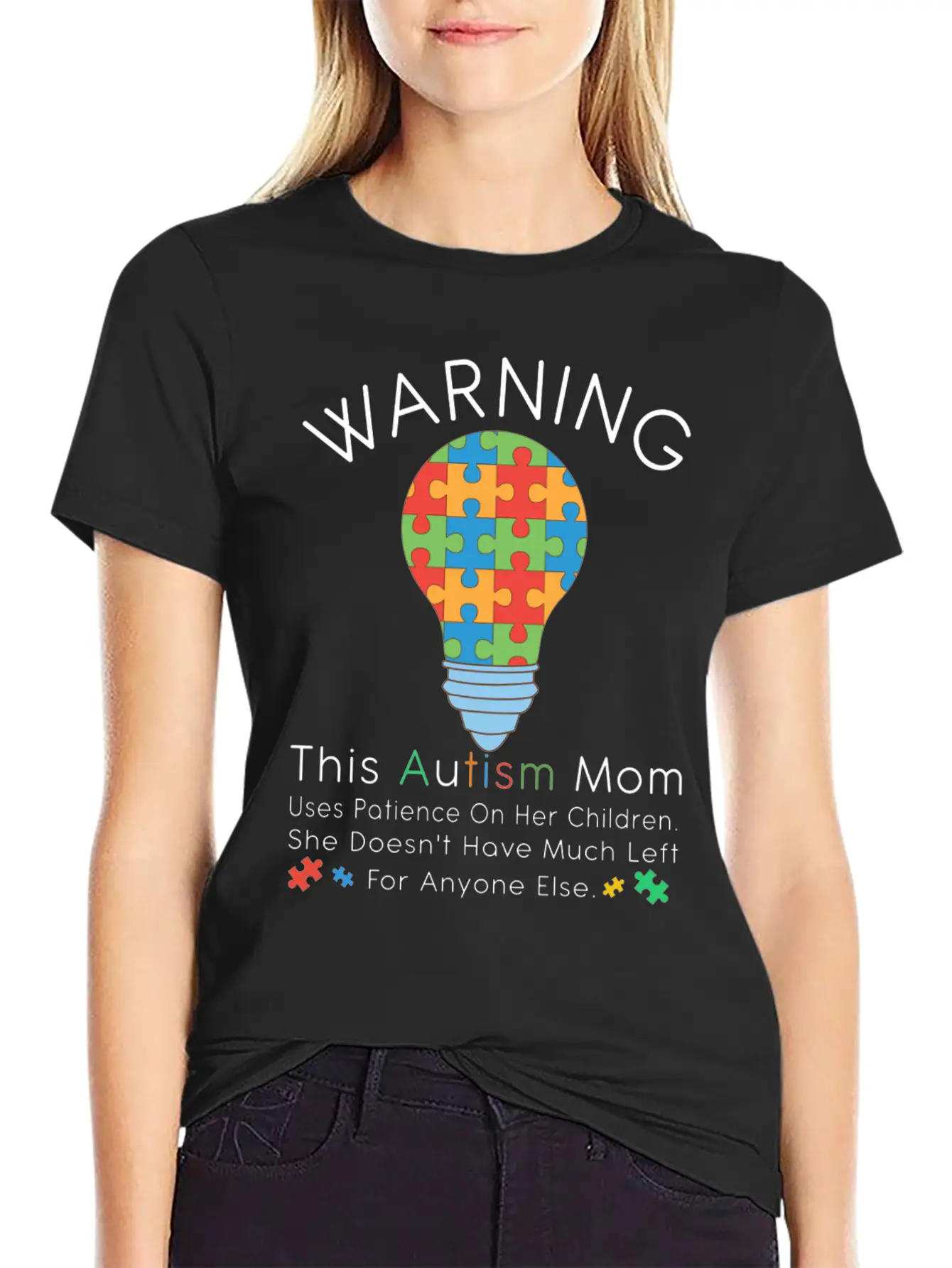 Womens Warning This Autism Mom Uses Patience In Lightweight Cotton T-Shirt – Daily Comfort Graphic Shirt