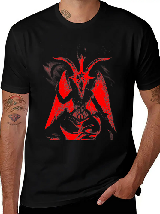 Woodcut, Baphomet - Red Basic Graphic T-Shirt – Daily Comfort In Soft Cotton