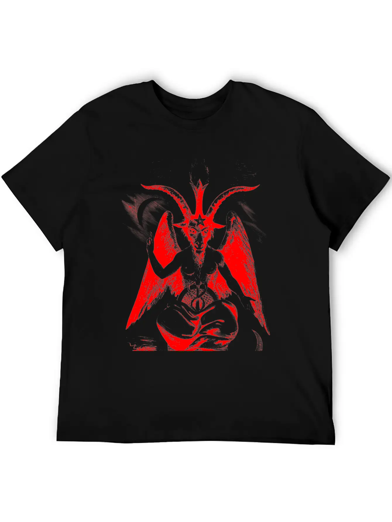 Woodcut, Baphomet - Red Basic Graphic T-Shirt – Daily Comfort In Soft Cotton