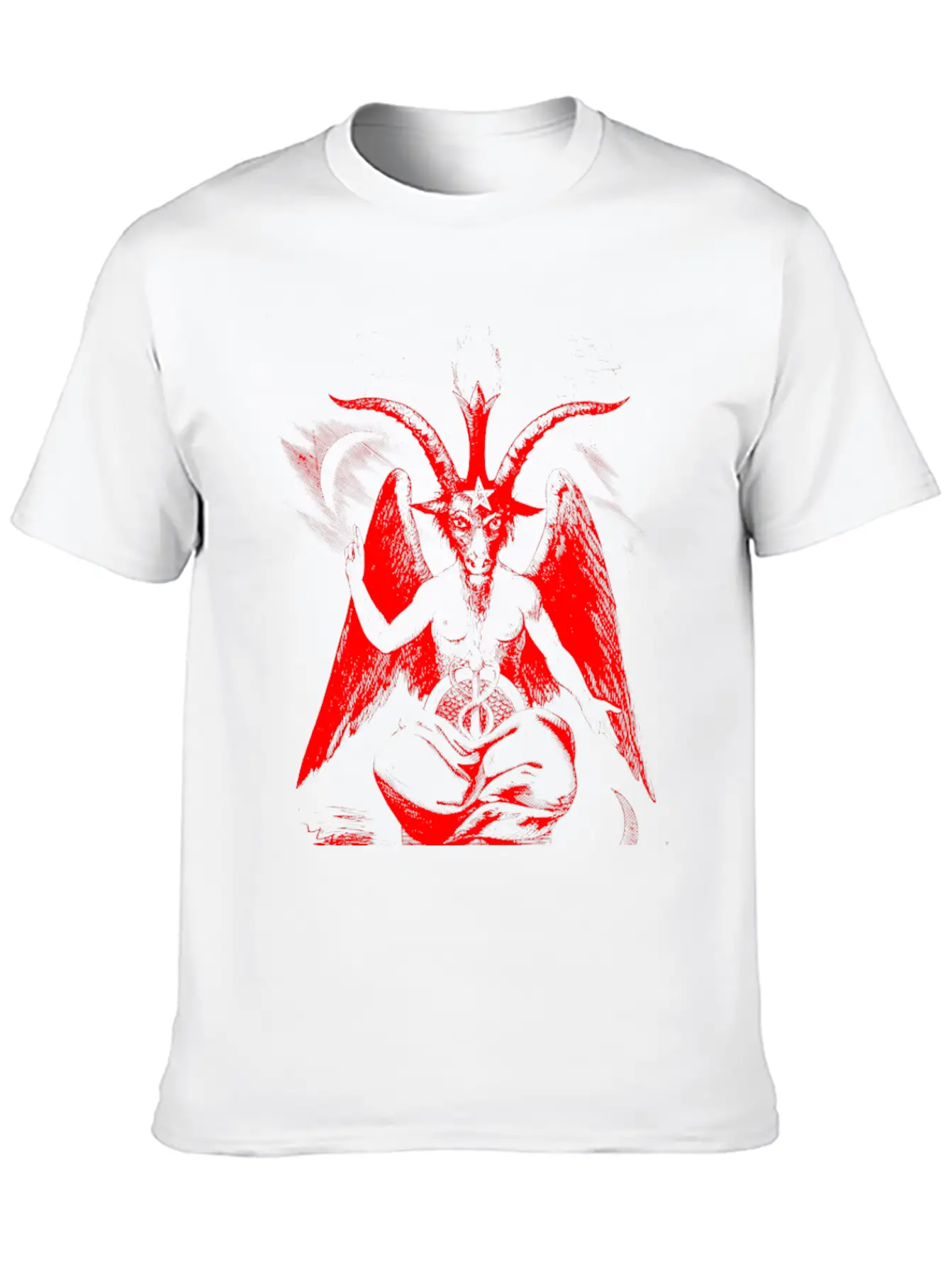 Woodcut, Baphomet - Red Basic Graphic T-Shirt – Daily Comfort In Soft Cotton