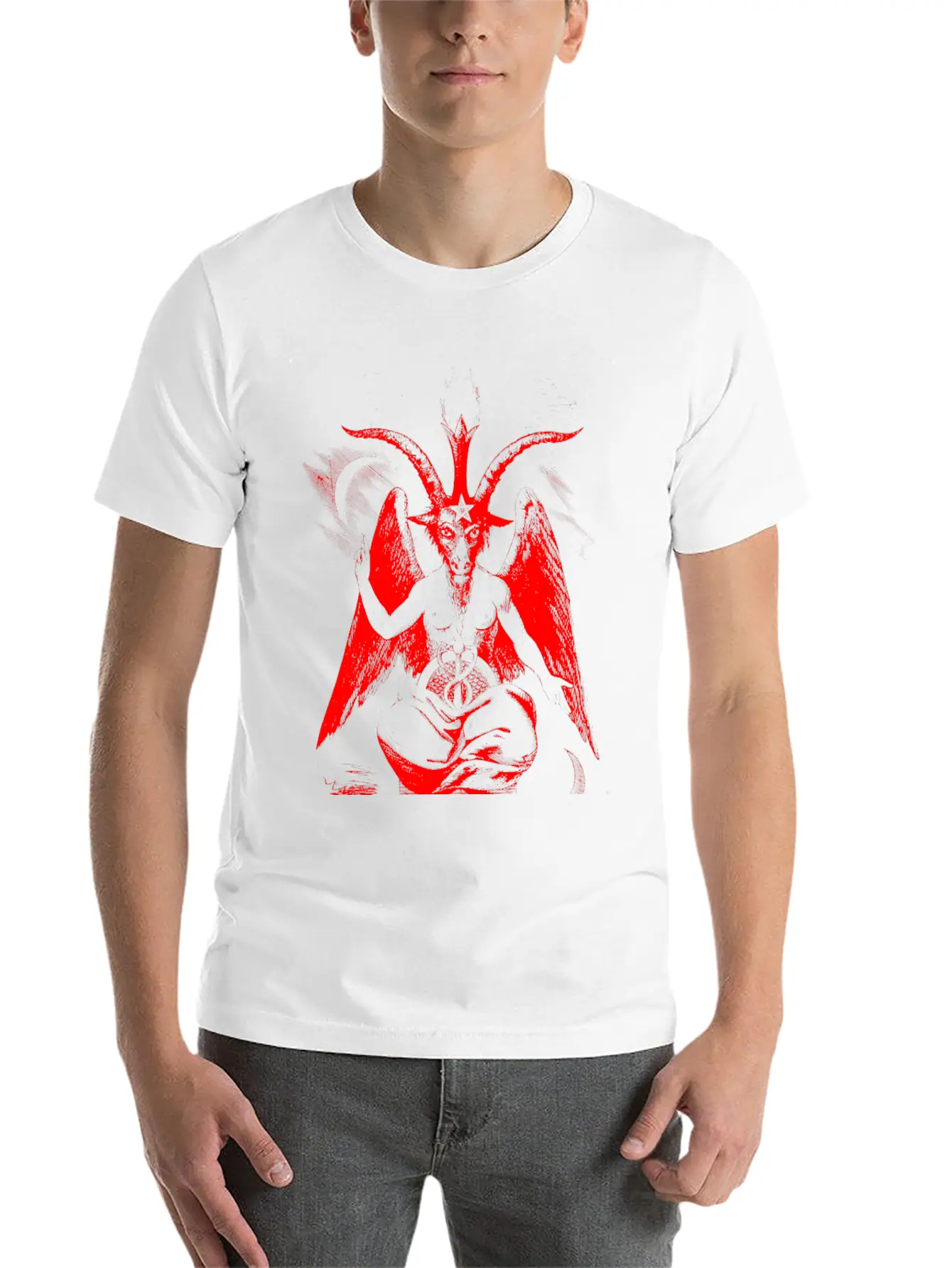Woodcut, Baphomet - Red Basic Graphic T-Shirt – Daily Comfort In Soft Cotton