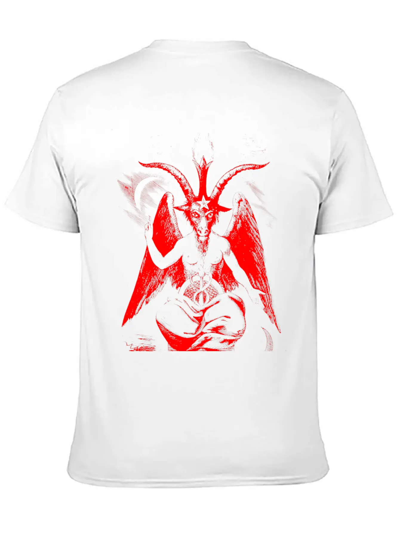 Woodcut, Baphomet - Red Basic Graphic T-Shirt – Daily Comfort In Soft Cotton
