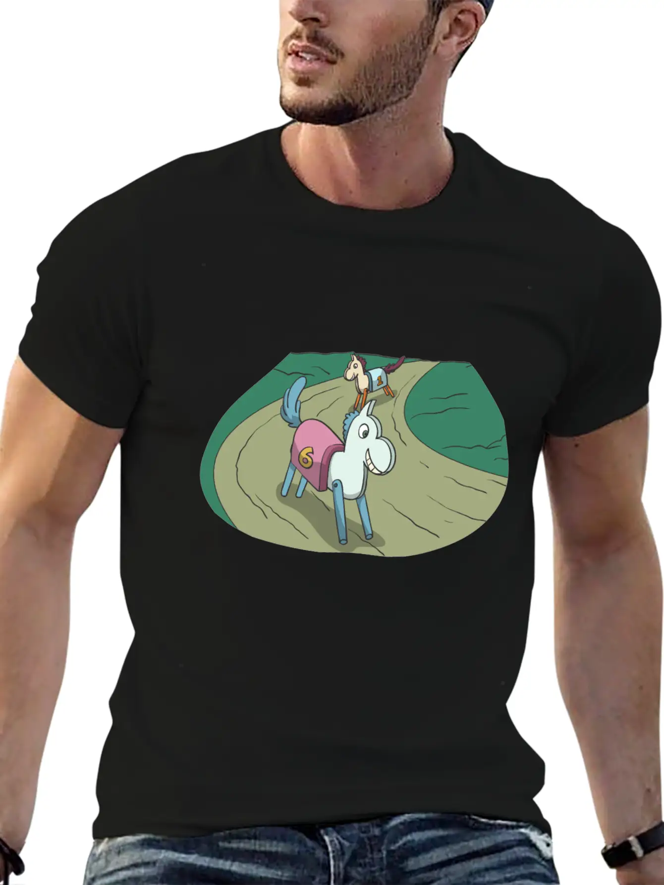 Wooden Horse At The Race Lightweight Cotton T-Shirt – Daily Comfort Graphic Shirt