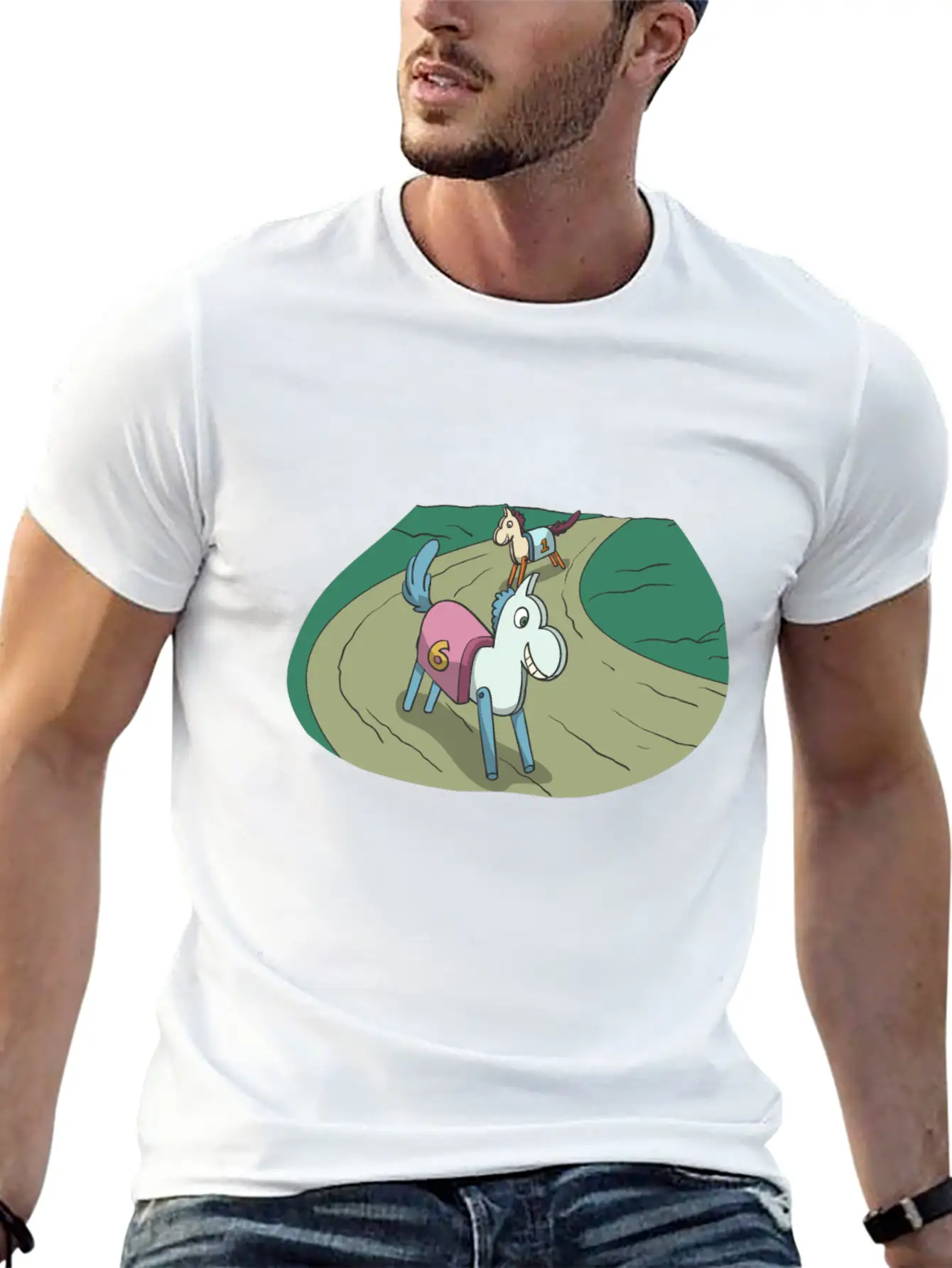 Wooden Horse At The Race Lightweight Cotton T-Shirt – Daily Comfort Graphic Shirt