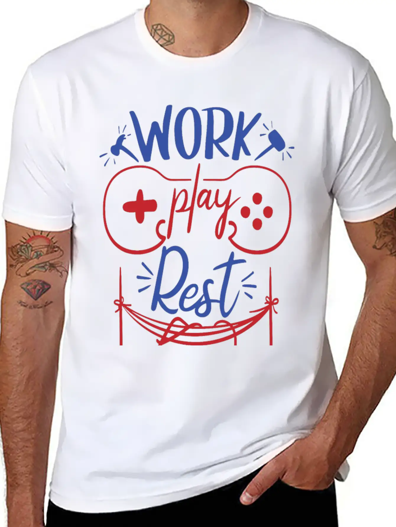 Work Play Rest Video Games Gaming Gamer Geek Gift Basic Graphic T-Shirt – Daily Comfort In Soft Cotton