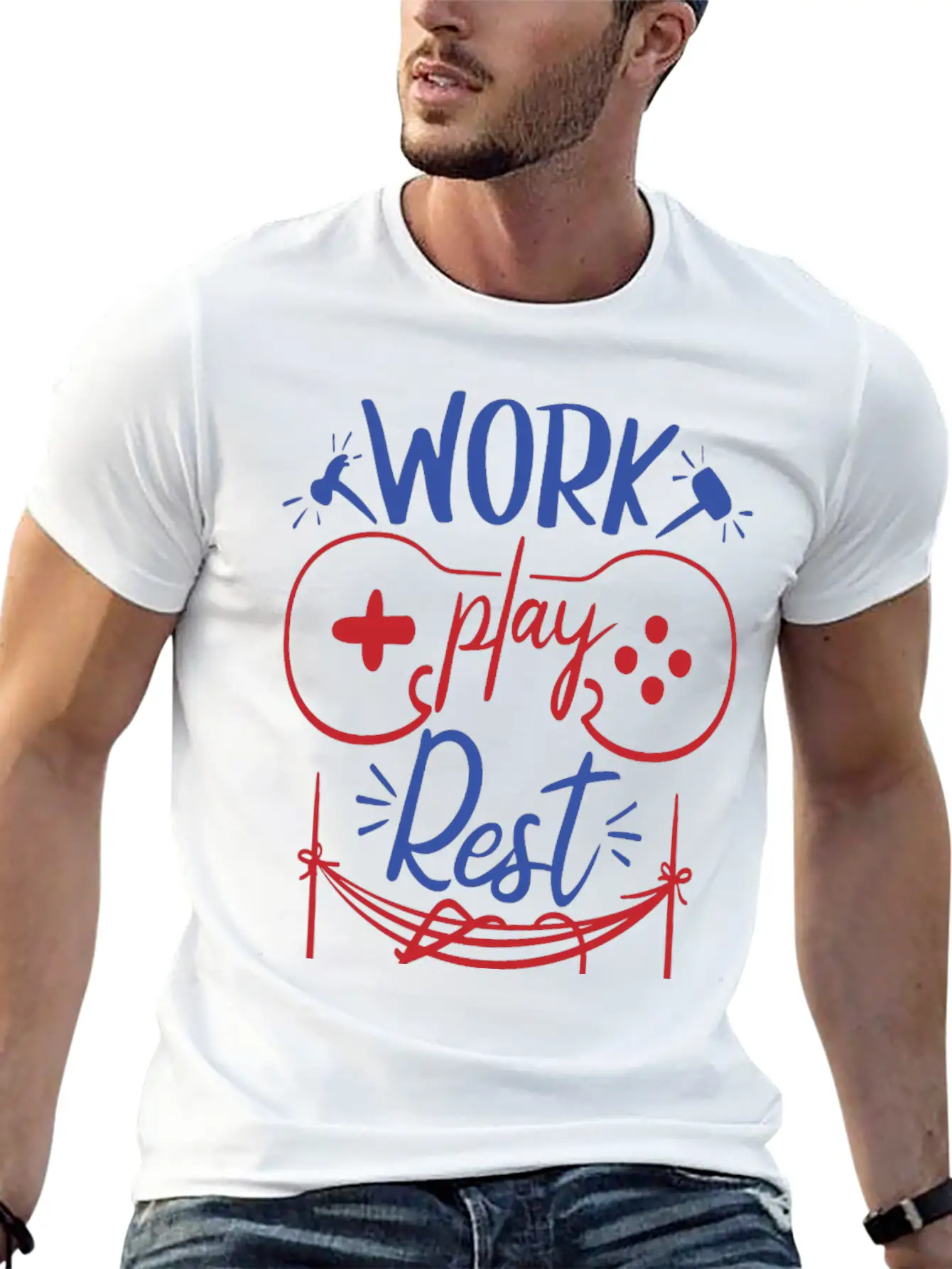 Work Play Rest Video Games Gaming Gamer Geek Gift Basic Graphic T-Shirt – Daily Comfort In Soft Cotton