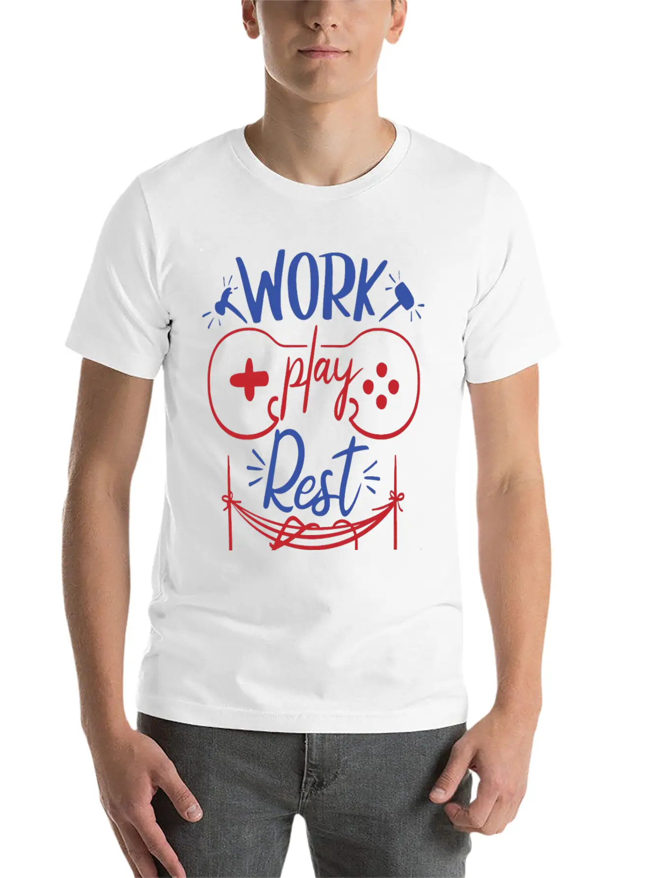 Work Play Rest Video Games Gaming Gamer Geek Gift Basic Graphic T-Shirt – Daily Comfort In Soft Cotton