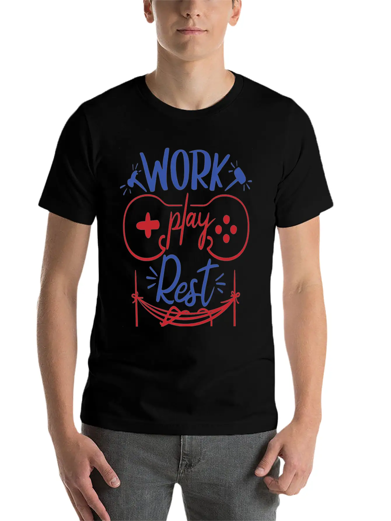 Work Play Rest Video Games Gaming Gamer Geek Gift Basic Graphic T-Shirt – Daily Comfort In Soft Cotton