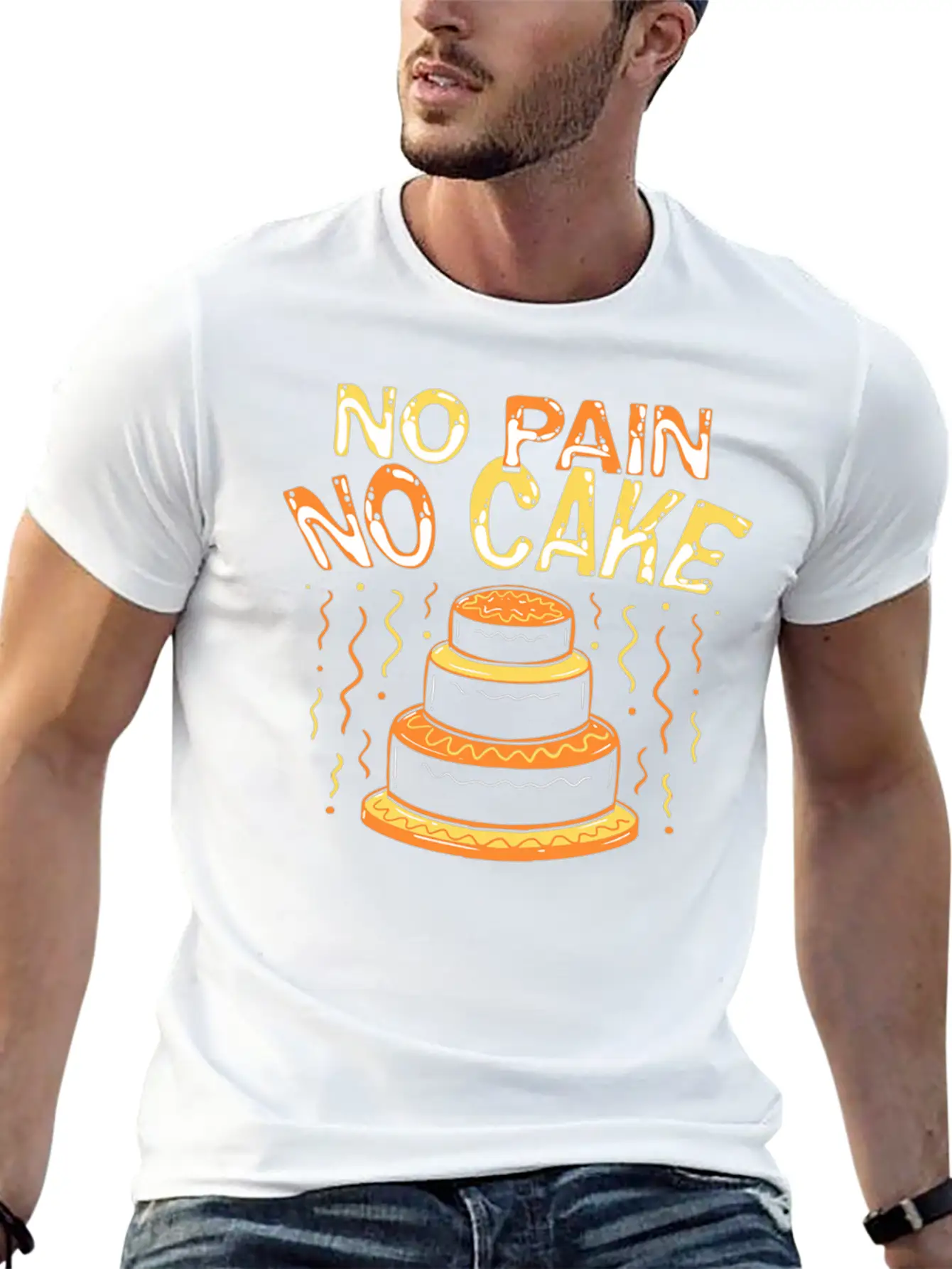 Workout No Pain No Cake Lightweight Cotton T-Shirt – Daily Comfort Graphic Shirt
