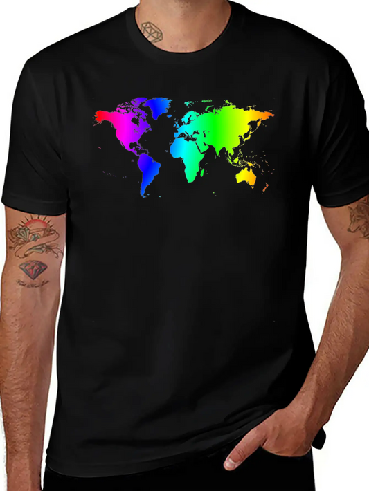 Worldmap Color Gradient Lightweight Cotton T-Shirt – Daily Comfort Graphic Shirt