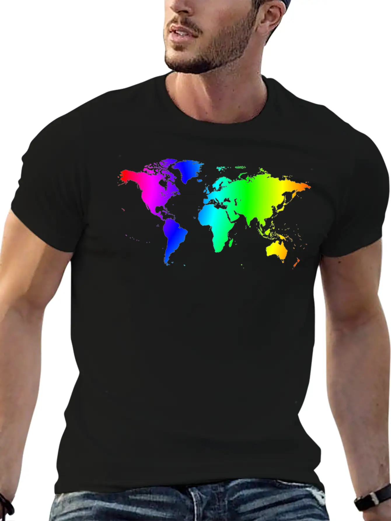 Worldmap Color Gradient Lightweight Cotton T-Shirt – Daily Comfort Graphic Shirt