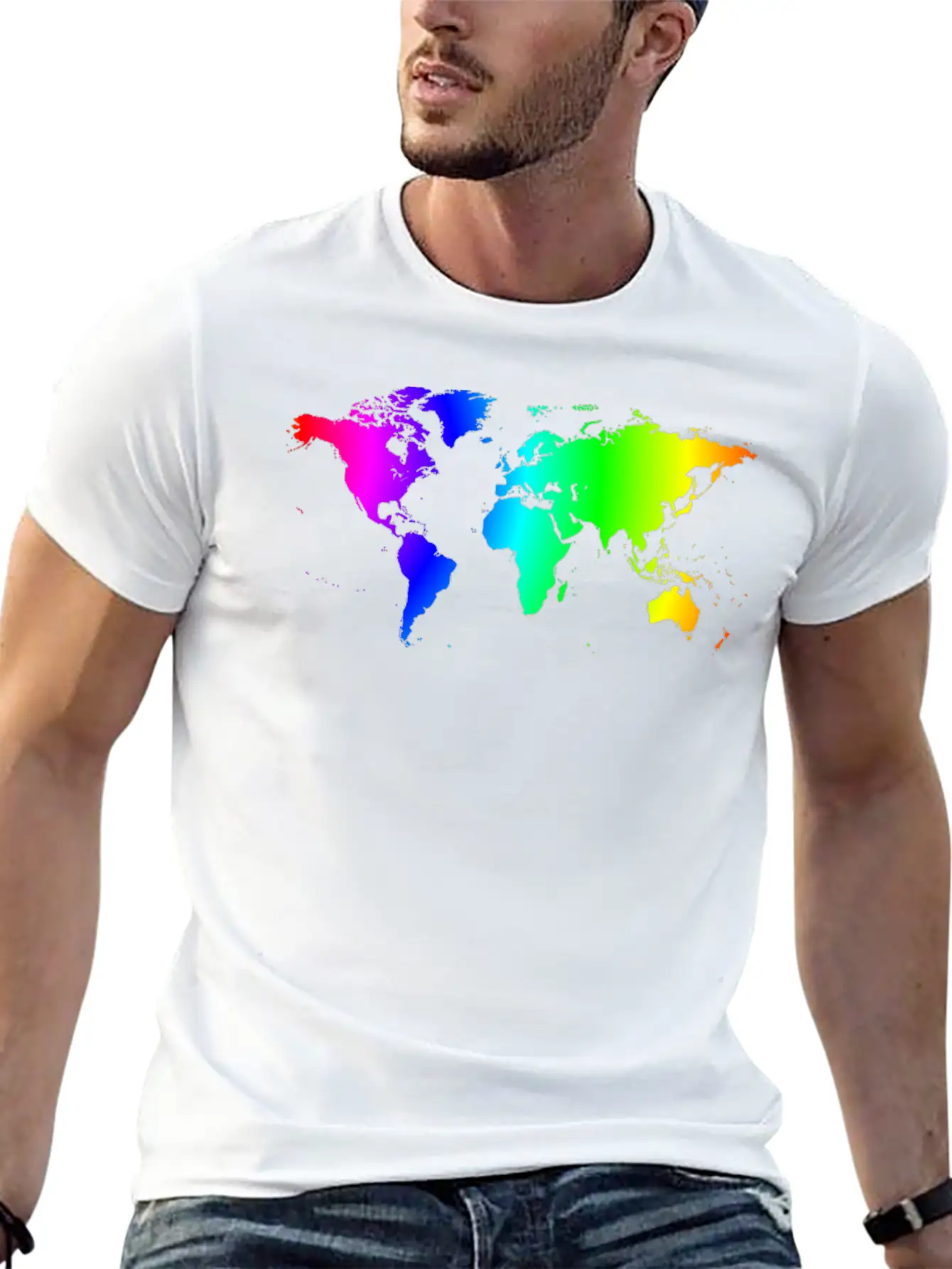 Worldmap Color Gradient Lightweight Cotton T-Shirt – Daily Comfort Graphic Shirt