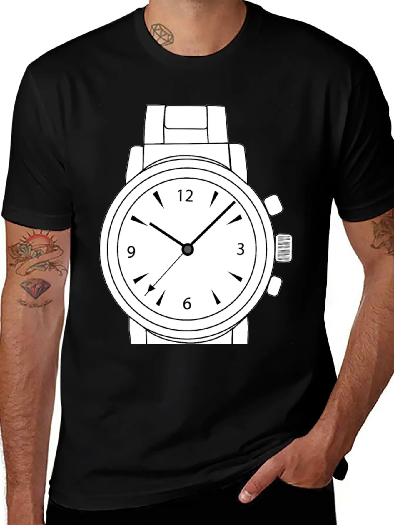 Wrist Watch Line Art Essential Cotton Tee For Daily Outfits – Unisex Style