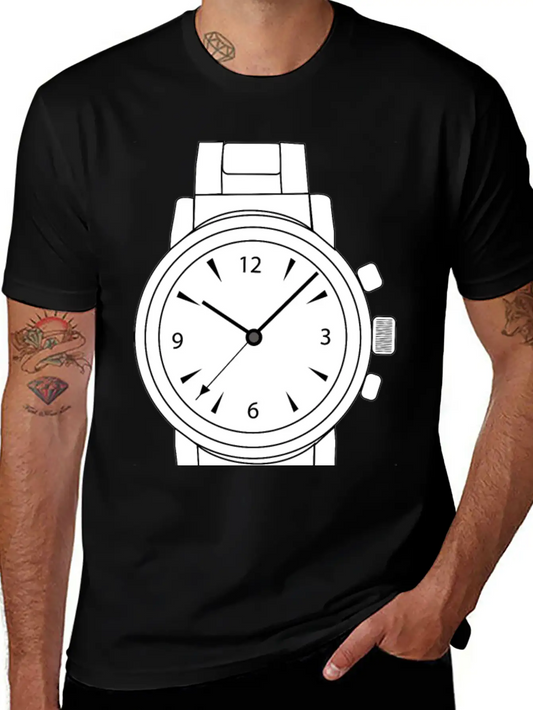 Wrist Watch Line Art Essential Cotton Tee For Daily Outfits – Unisex Style