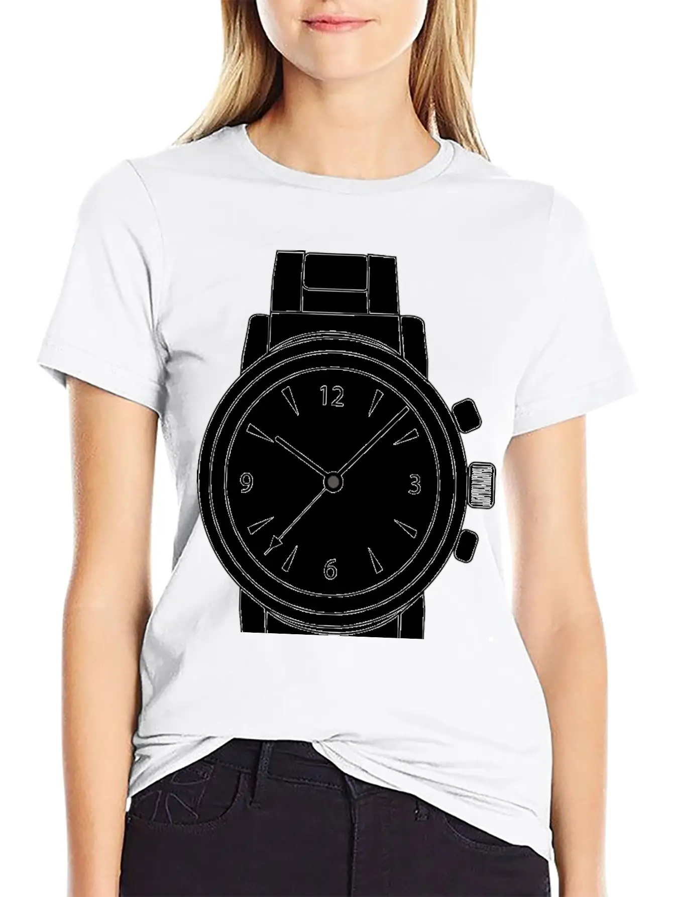 Wrist Watch Line Art Essential Cotton Tee For Daily Outfits – Unisex Style