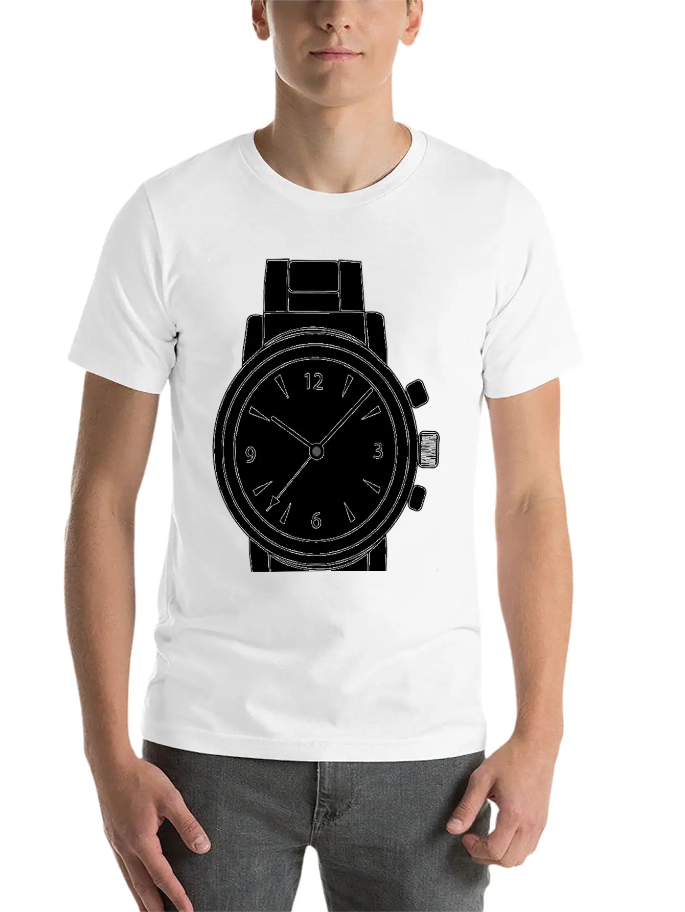 Wrist Watch Line Art Essential Cotton Tee For Daily Outfits – Unisex Style
