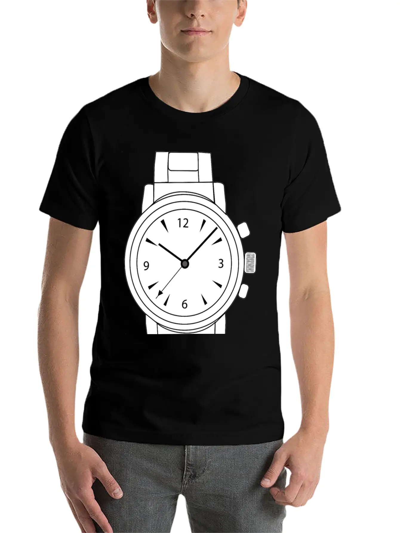 Wrist Watch Line Art Essential Cotton Tee For Daily Outfits – Unisex Style