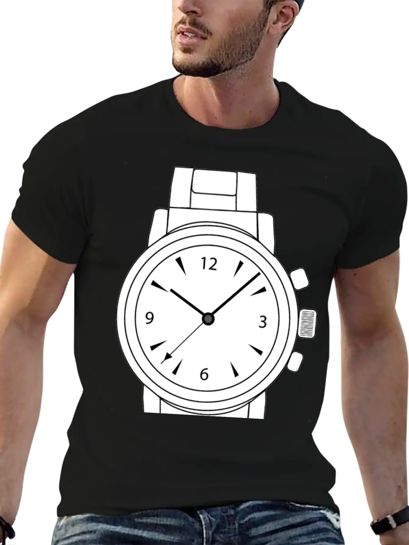 Wrist Watch Line Art Essential Cotton Tee For Daily Outfits – Unisex Style