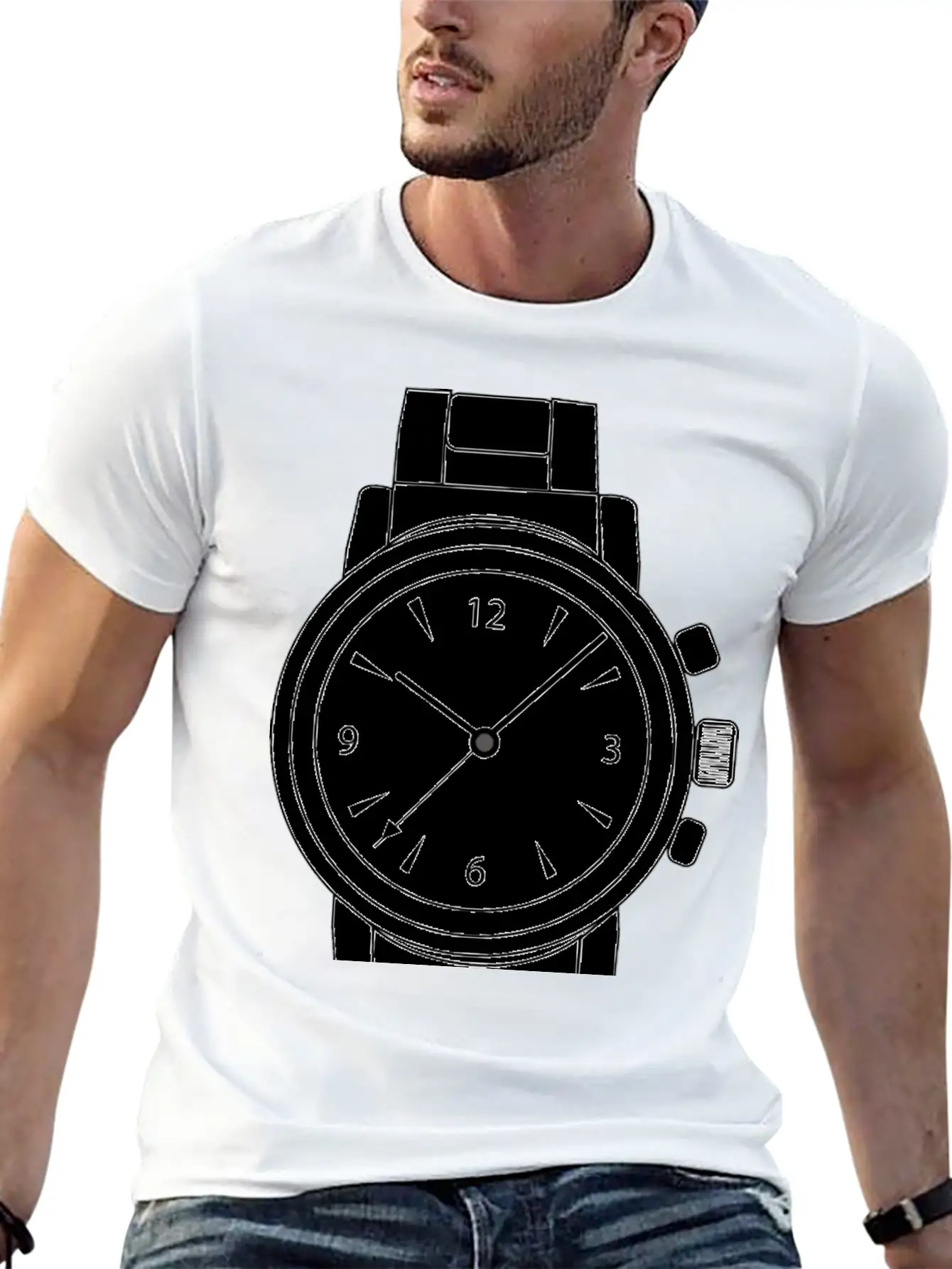 Wrist Watch Line Art Essential Cotton Tee For Daily Outfits – Unisex Style
